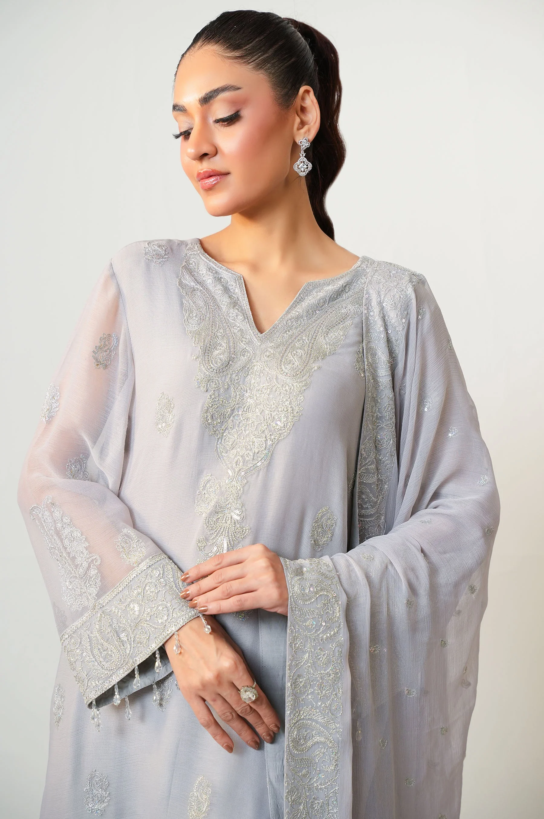 STITCHED EMBROIDERED CHIFFON SHIRT (FACTORY E-OUTLET) - Image 3