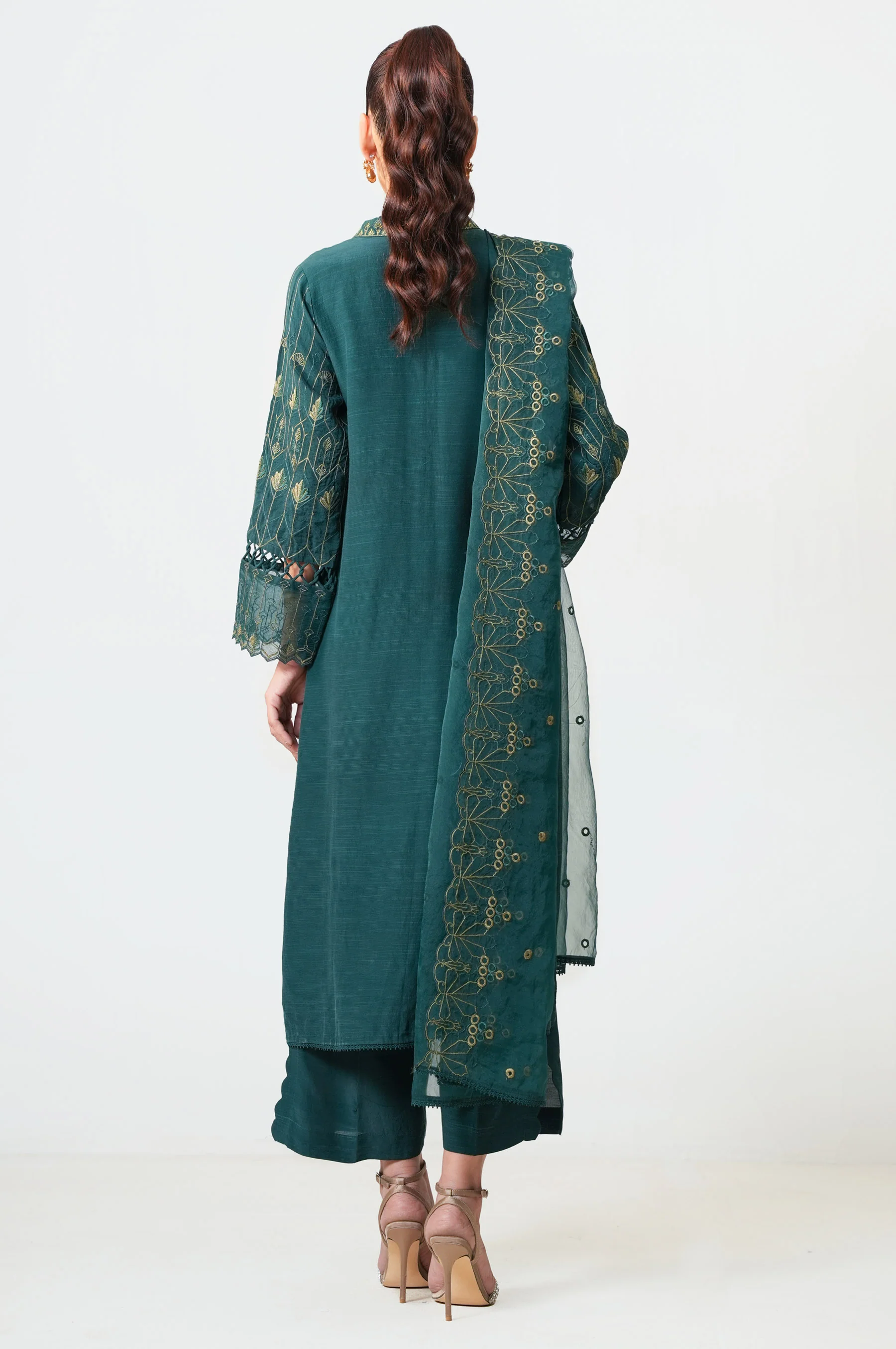 EMBROIDERED ORGANZA UNSTITCHED SHIRT BOTTOM - Image 6