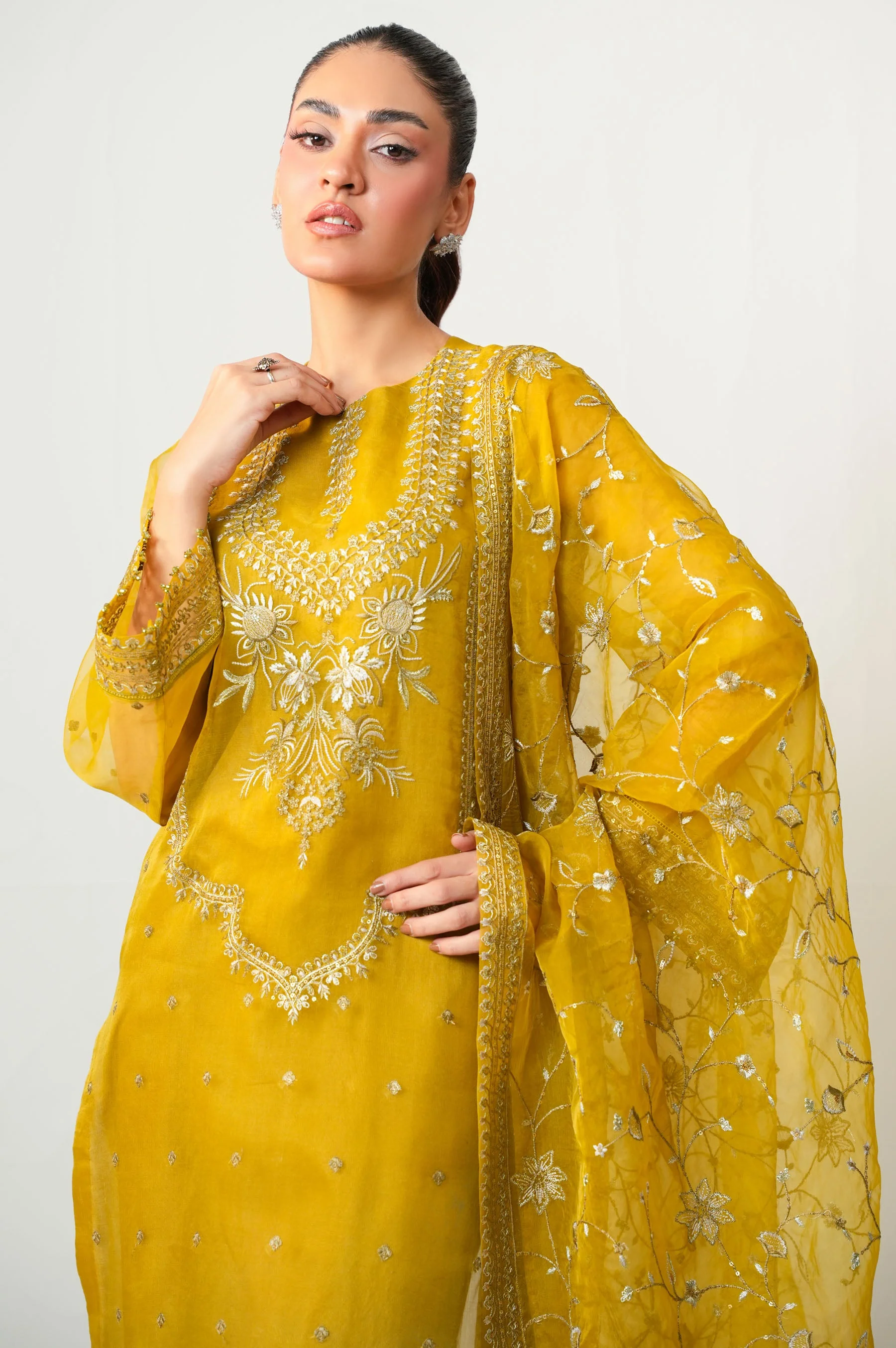 STITCHED EMBROIDERED ORGANZA SUIT (FACTORY E-OUTLET) - Image 2