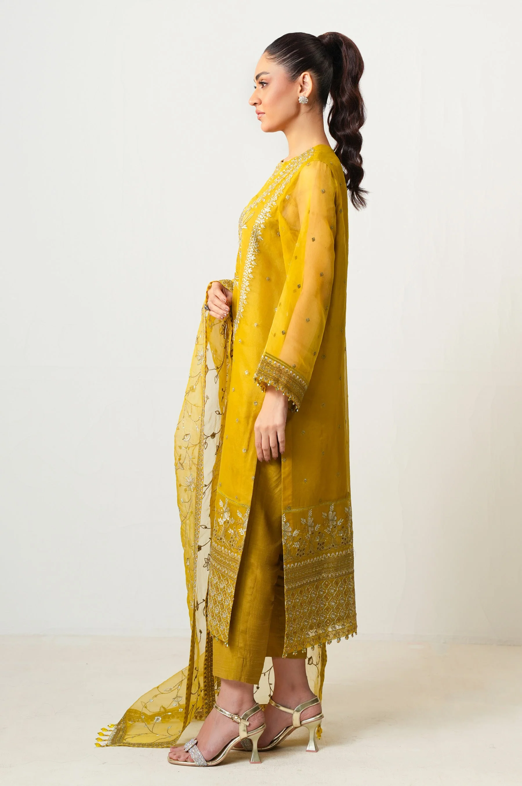 STITCHED EMBROIDERED ORGANZA SUIT (FACTORY E-OUTLET) - Image 3