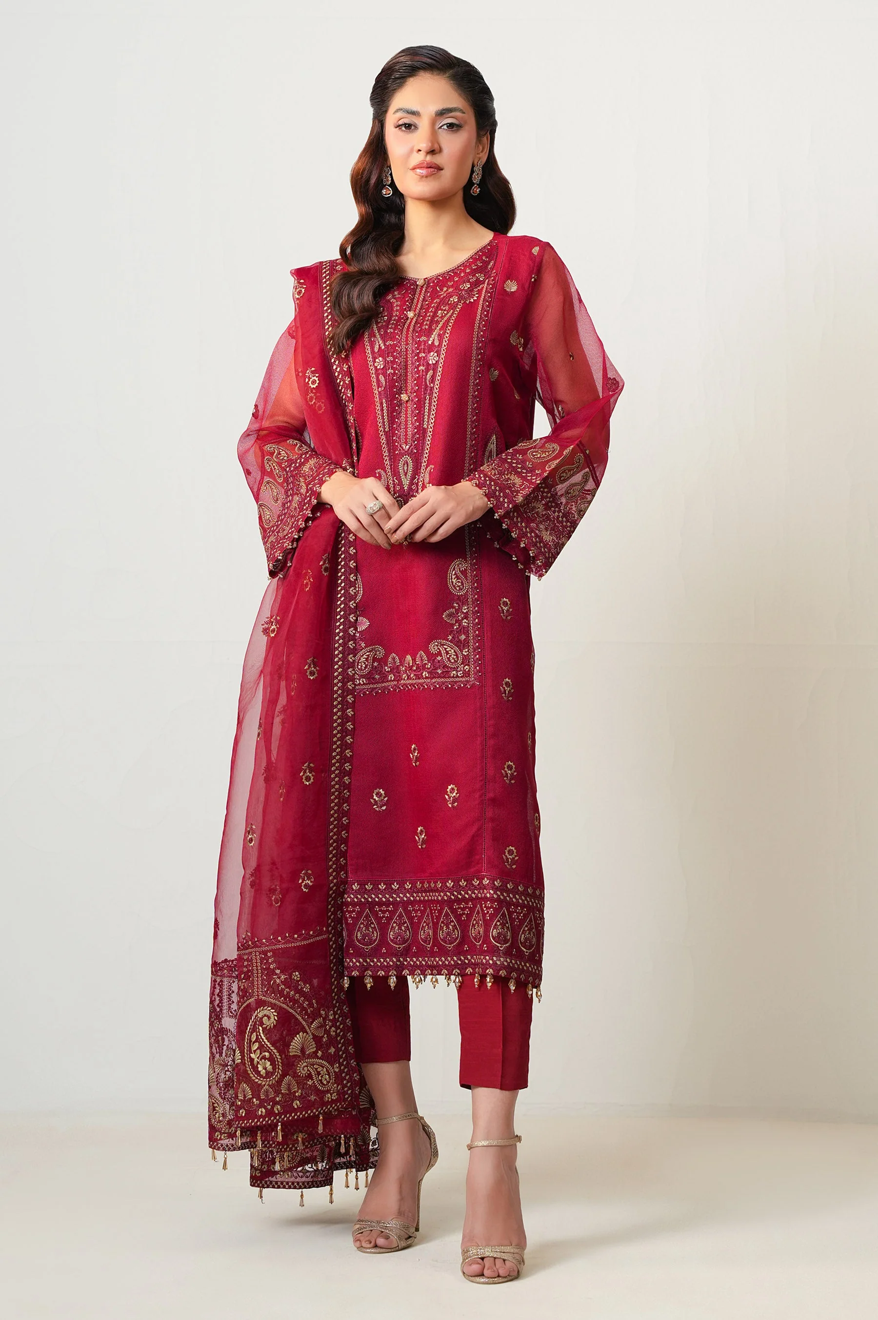 STITCHED EMBROIDERED RAJJO NET SUIT (FACTORY E-OUTLET)