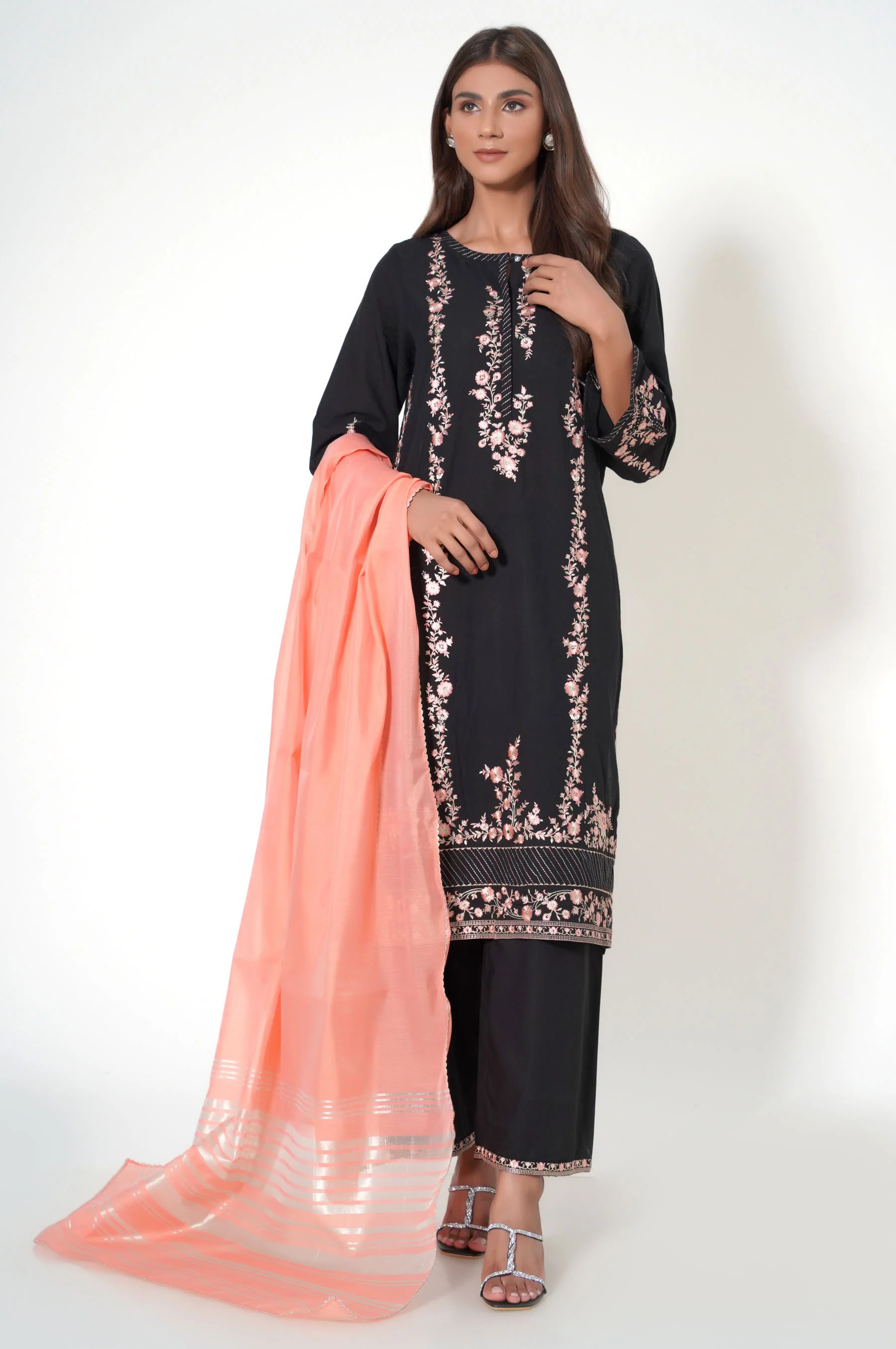 3 Piece Unstitched Embroidered Cambric Suit - Image 2