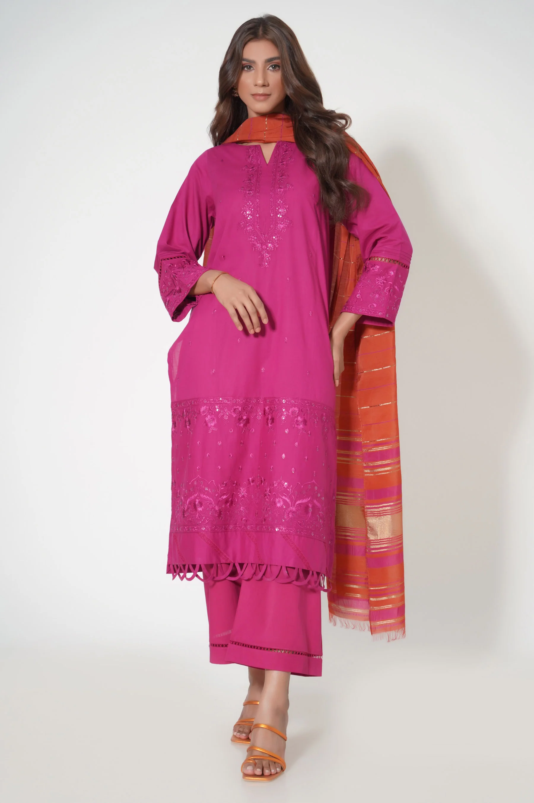 3 Piece Unstitched Embroidered Cambric Suit - Image 4
