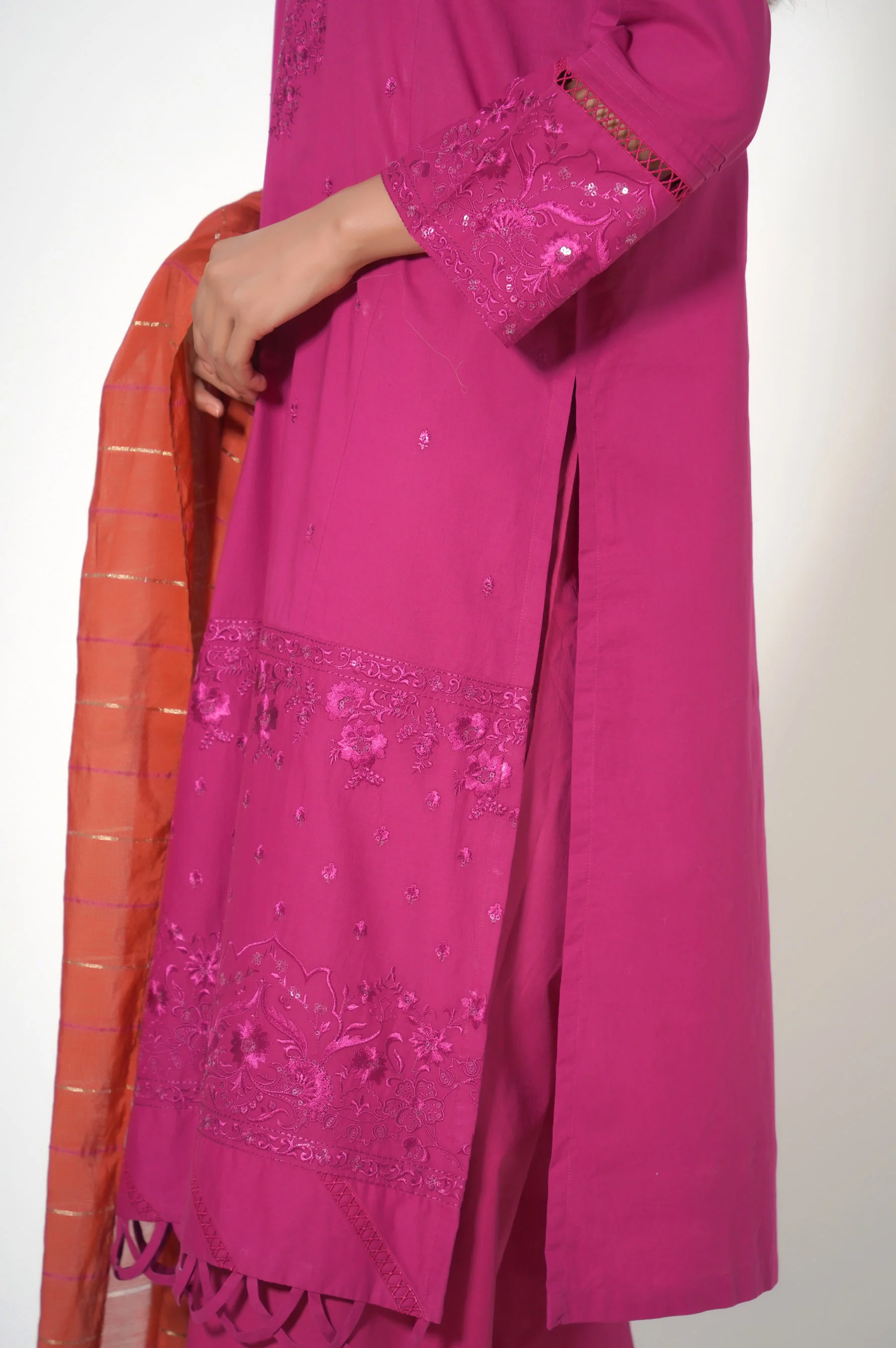 3 Piece Unstitched Embroidered Cambric Suit - Image 5