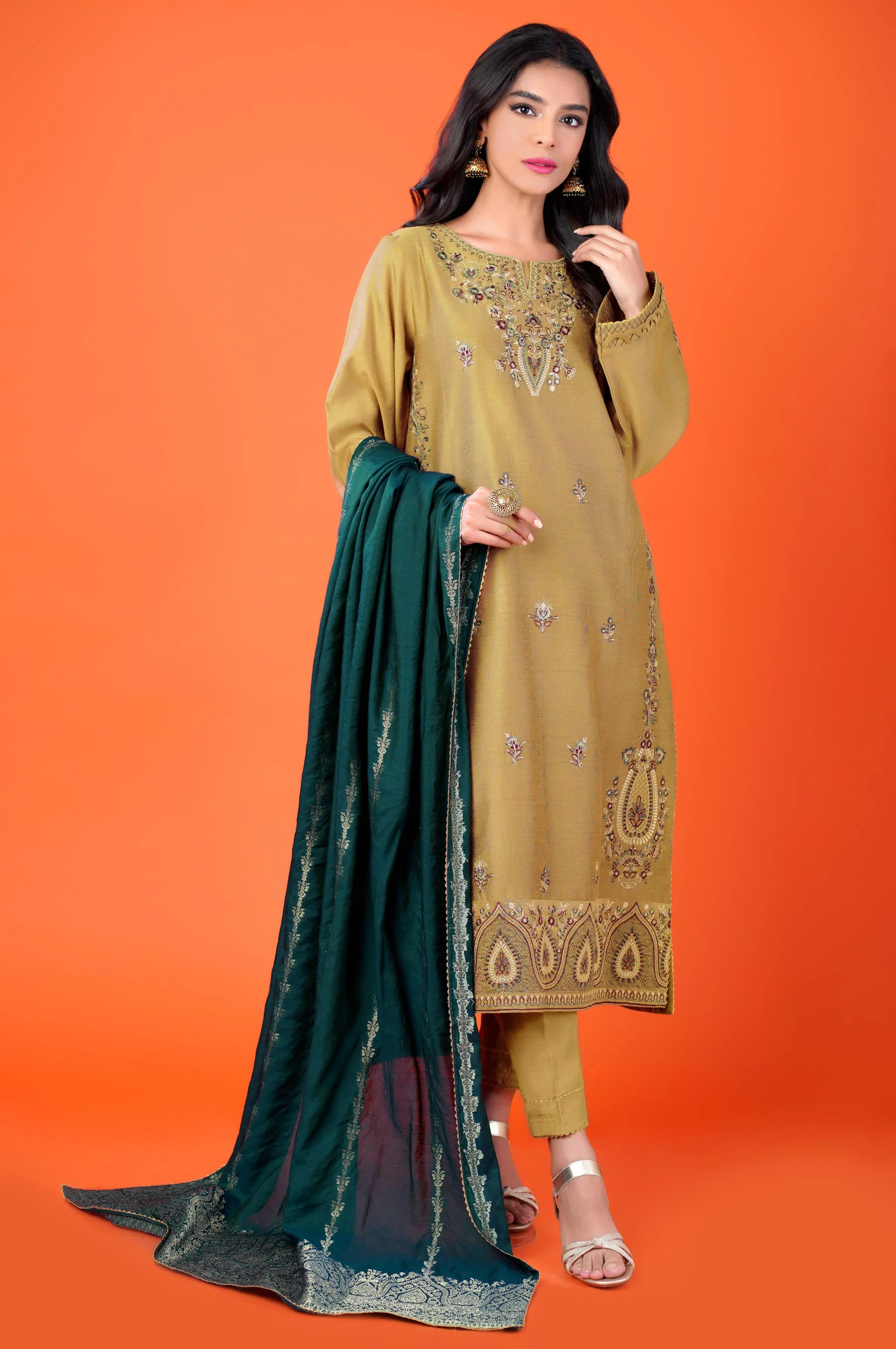 3 Piece Unstitched Embroidered Cotton Net Suit - Image 5