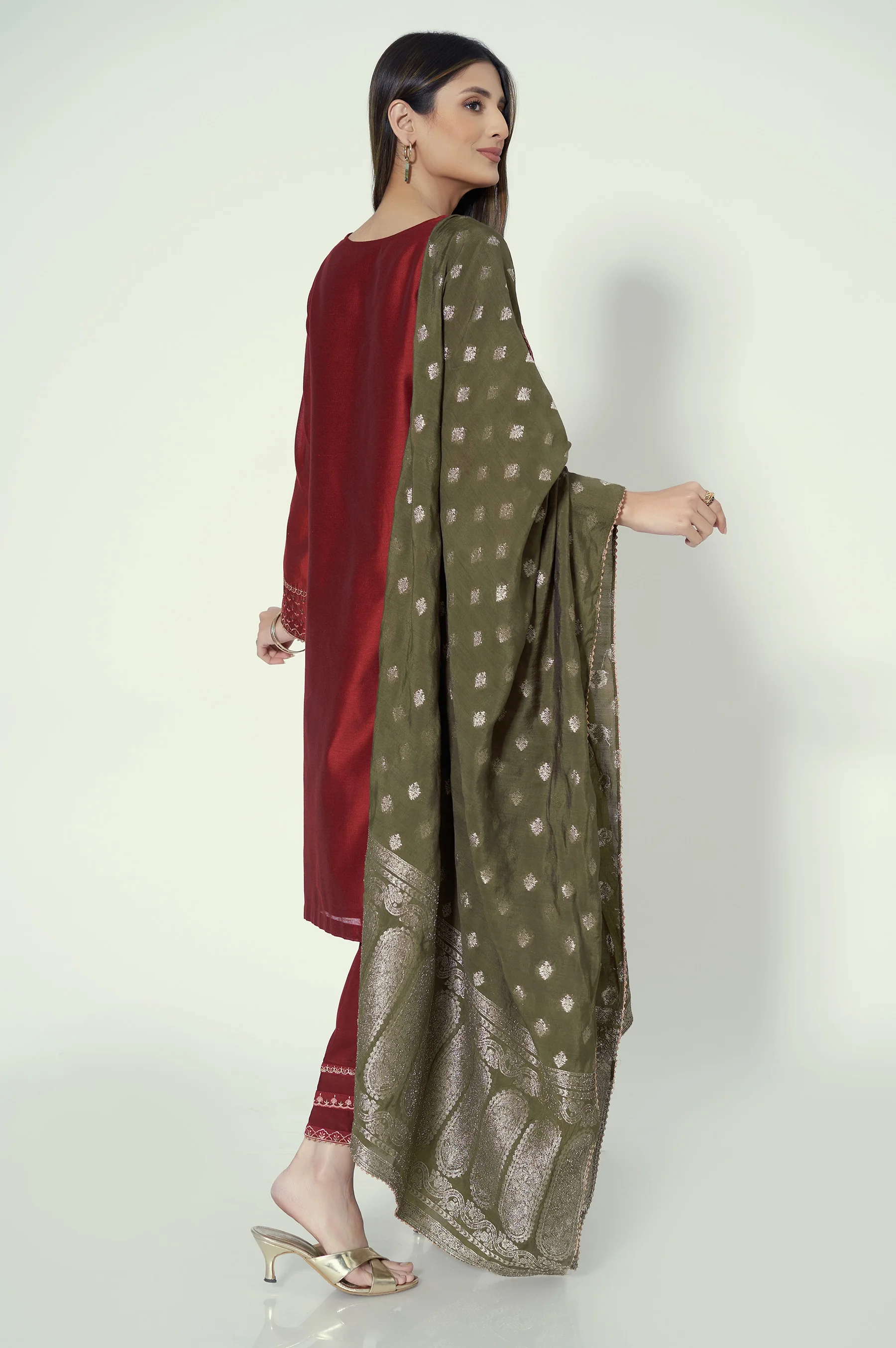 3 Piece Unstitched Embroidered Cotton Net Suit - Image 5