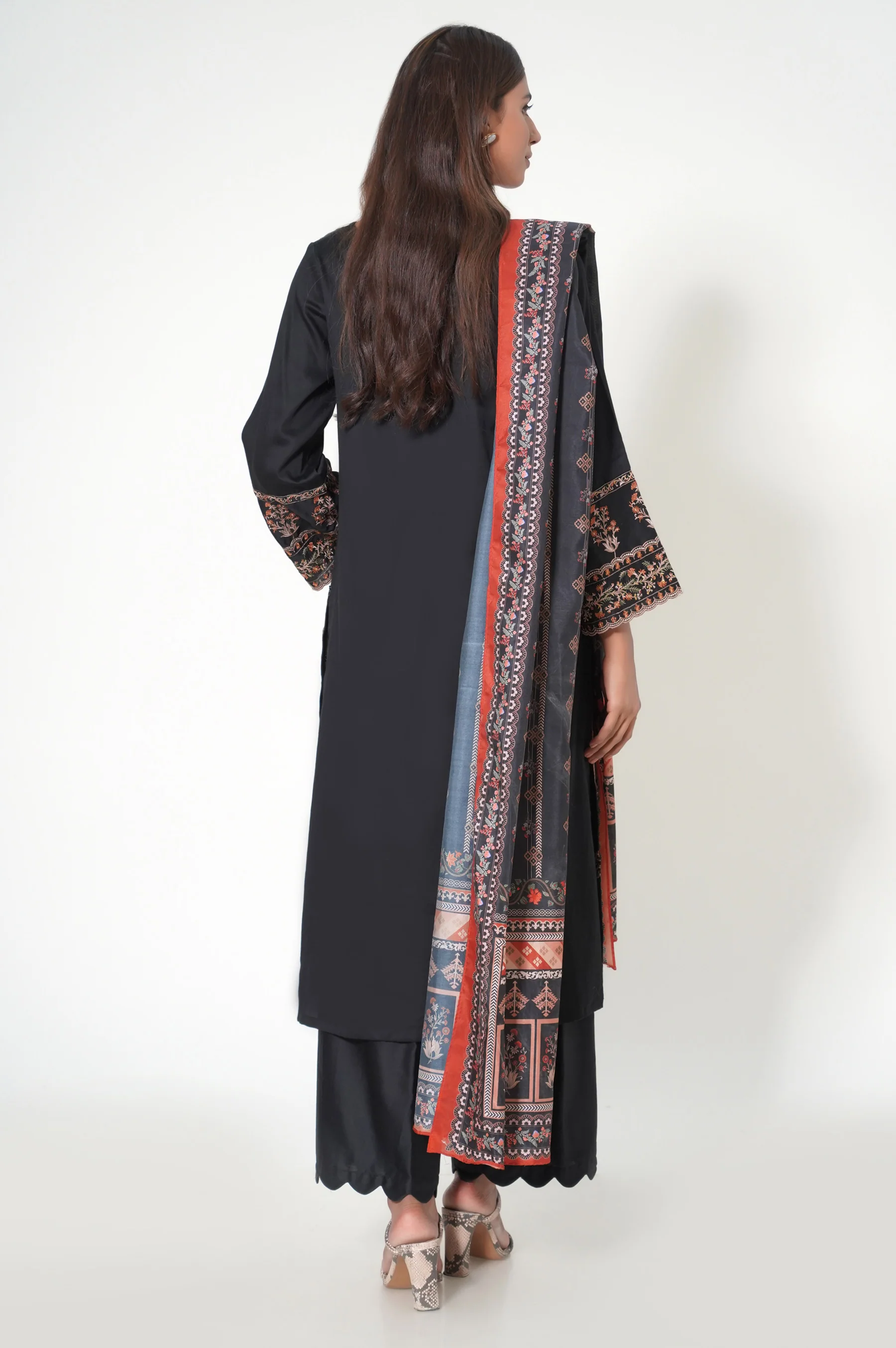 3 Piece Unstitched Embroidered Cotton Satin Suit - Image 5