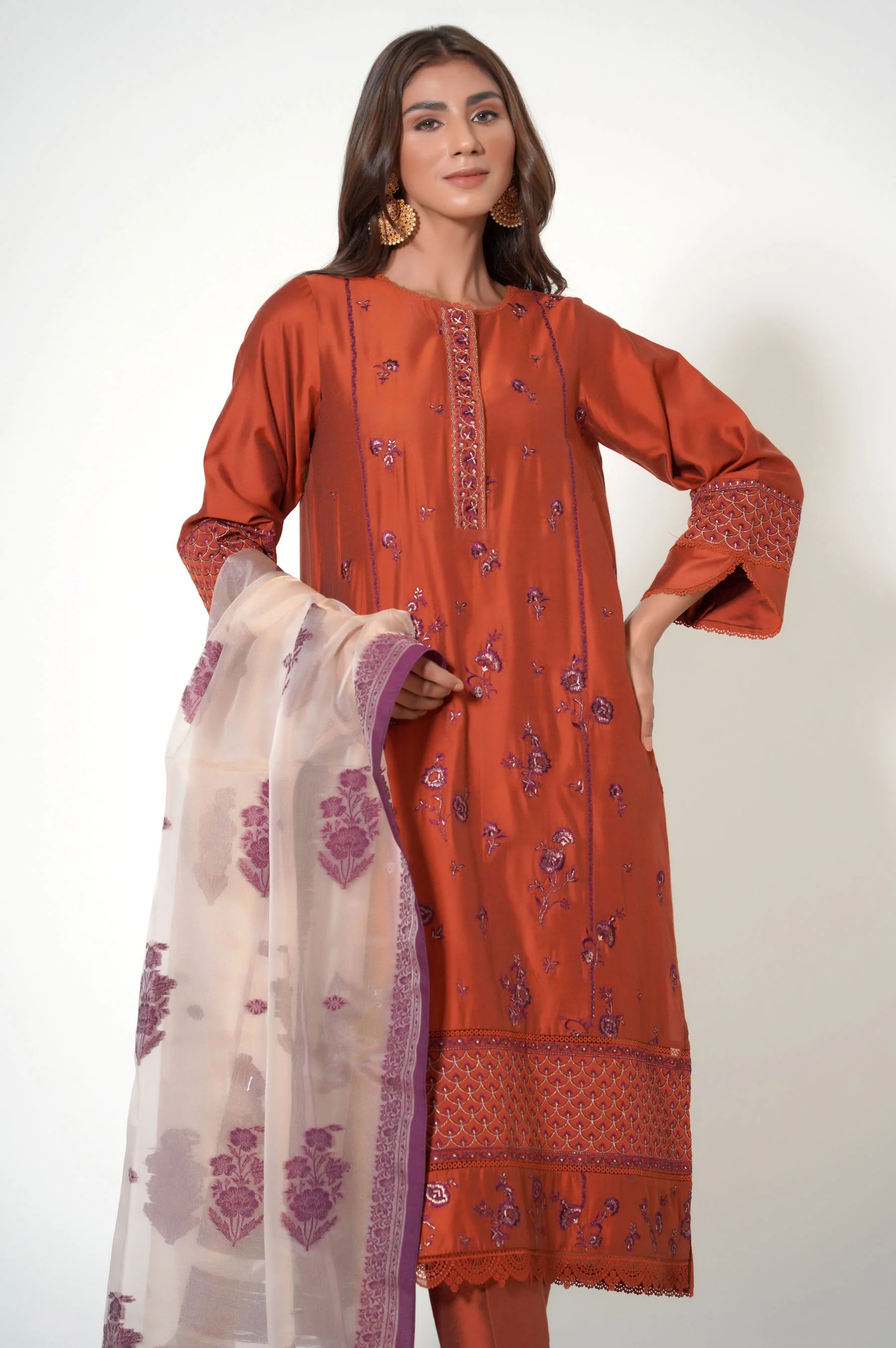 3 Pieces Unstitched Embroidered Cotton Silk Suit - Image 4