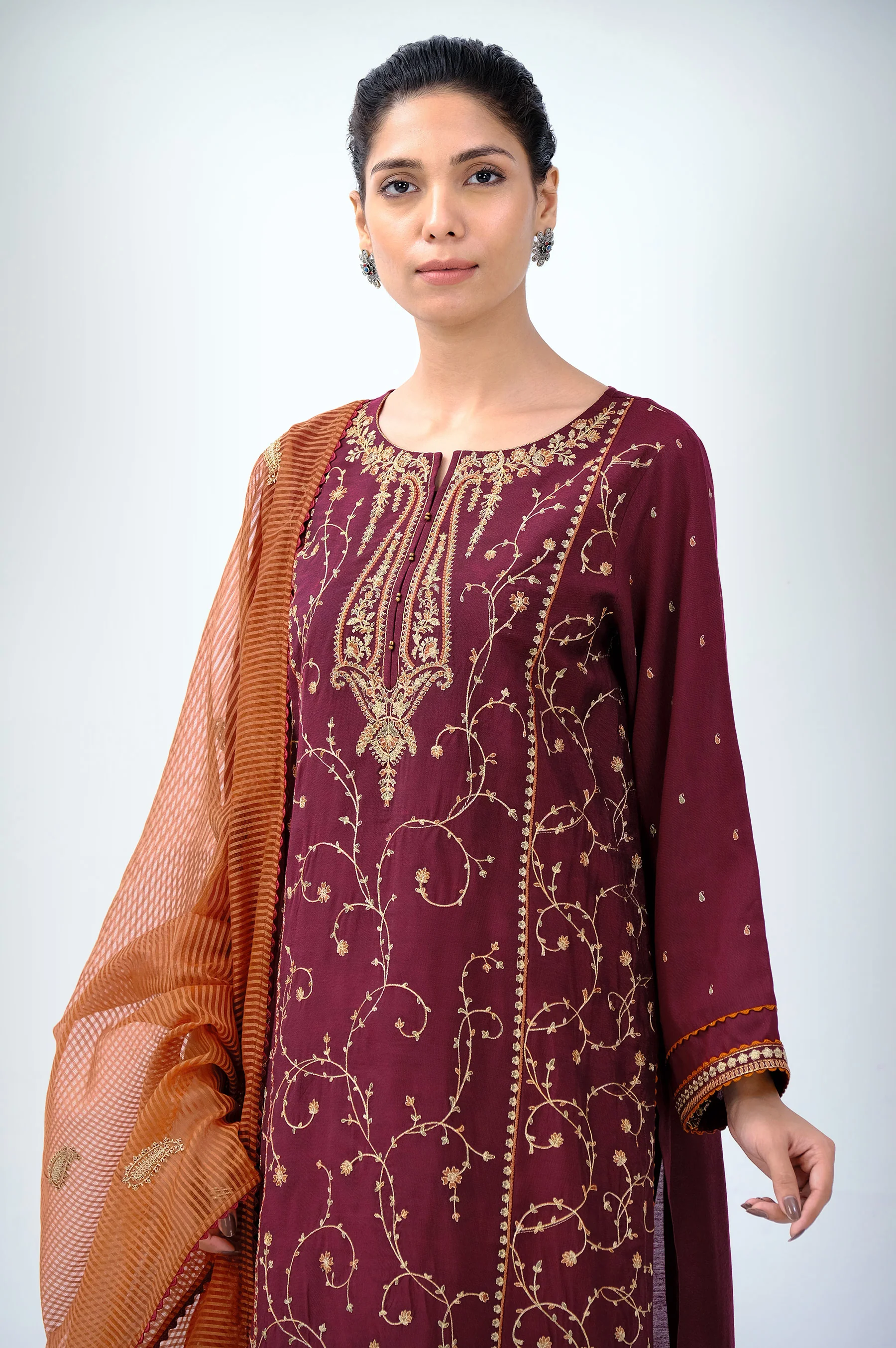 3 Piece Unstitched Embroidered Cotton Silk Suit - Image 4