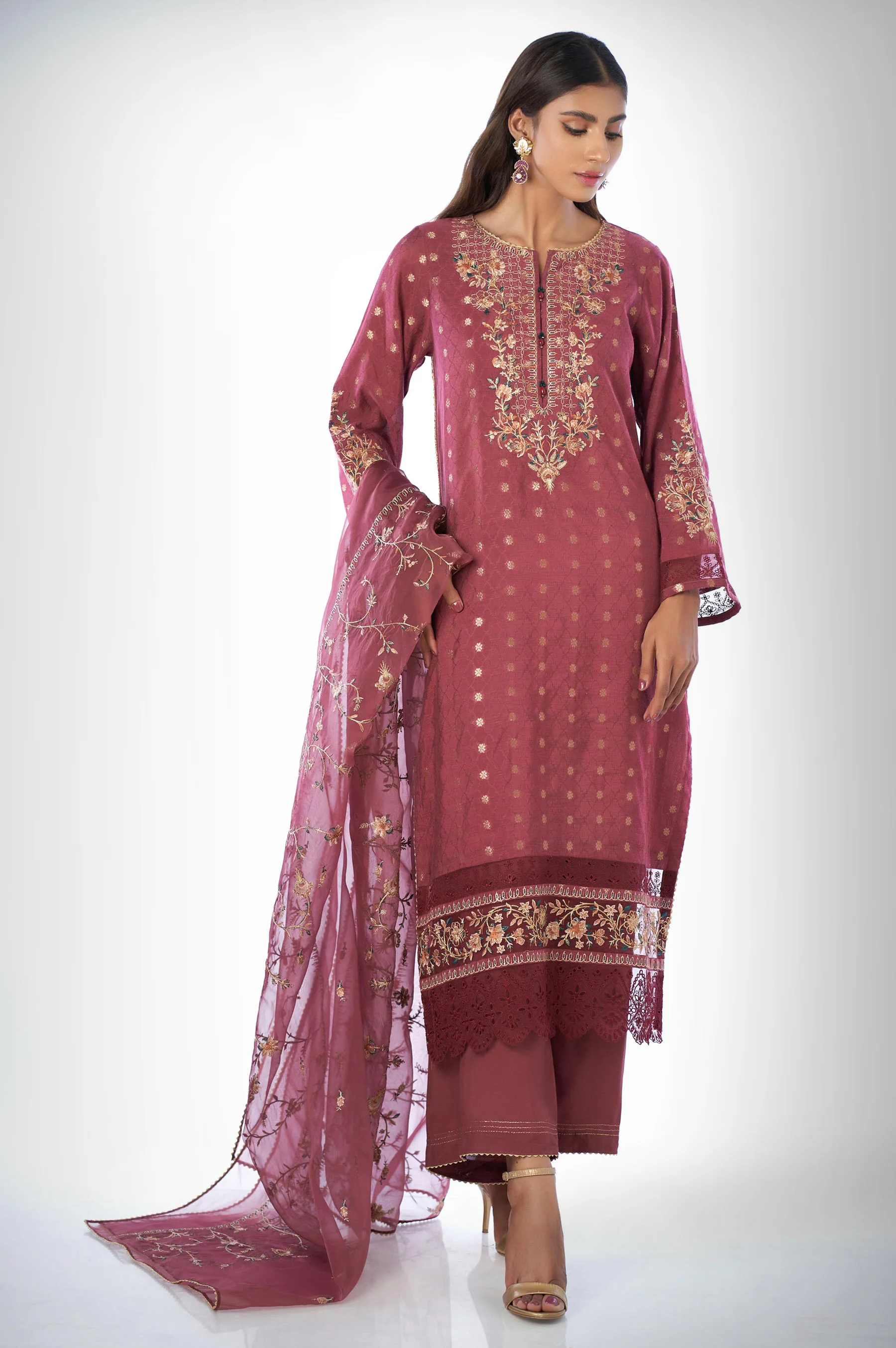 3 piece Unstitched Embroidered Zari Jacquard Suit - Image 2