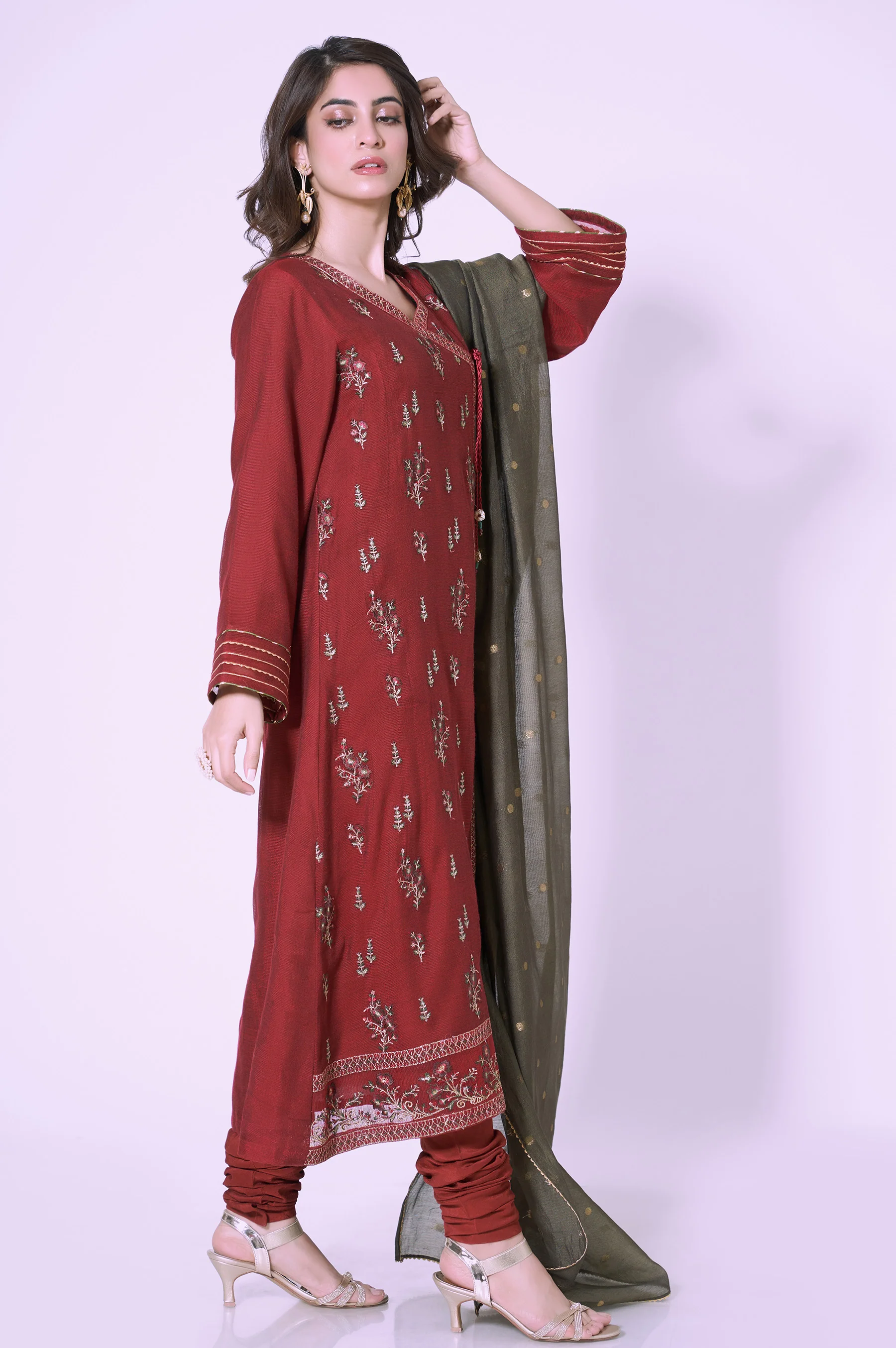 3 Piece Unstitched Embroidered Khadi Net Suit - Image 3