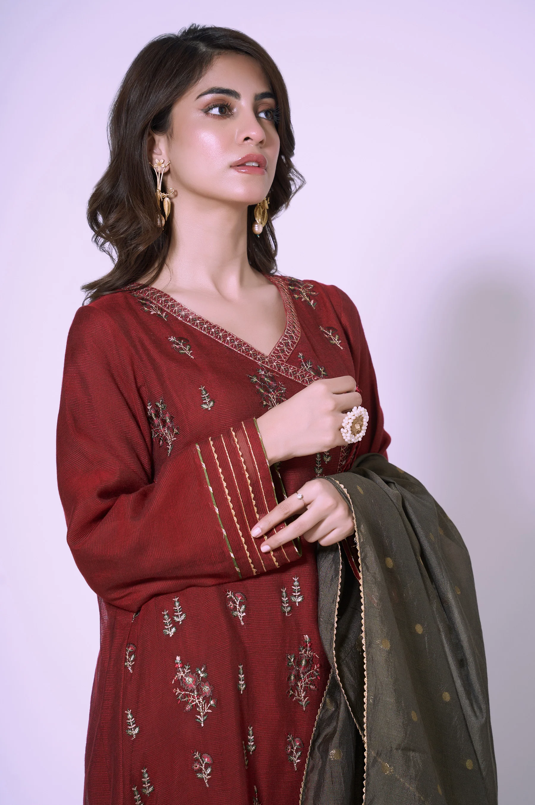 3 Piece Unstitched Embroidered Khadi Net Suit - Image 4