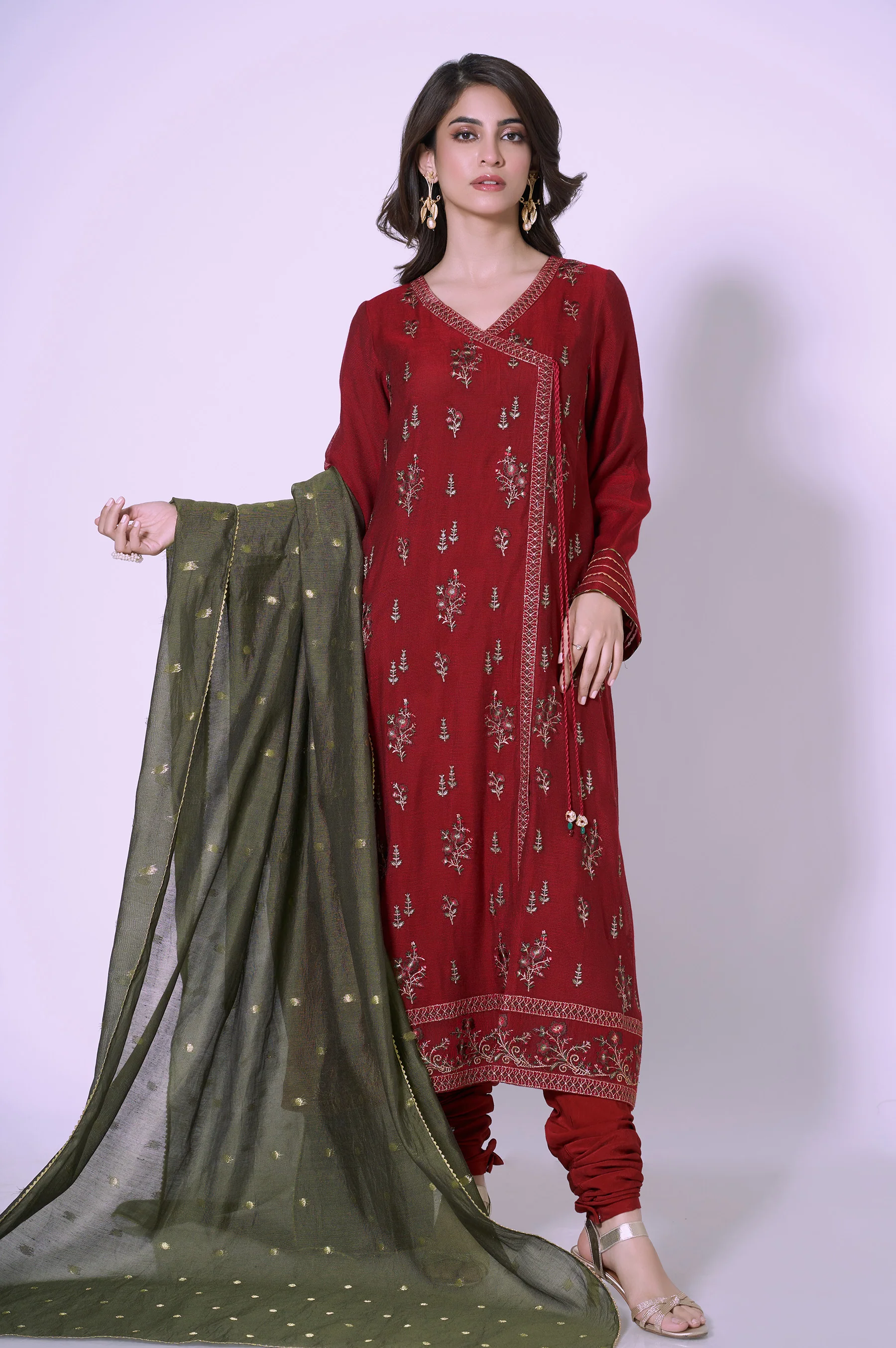 3 Piece Unstitched Embroidered Khadi Net Suit - Image 6