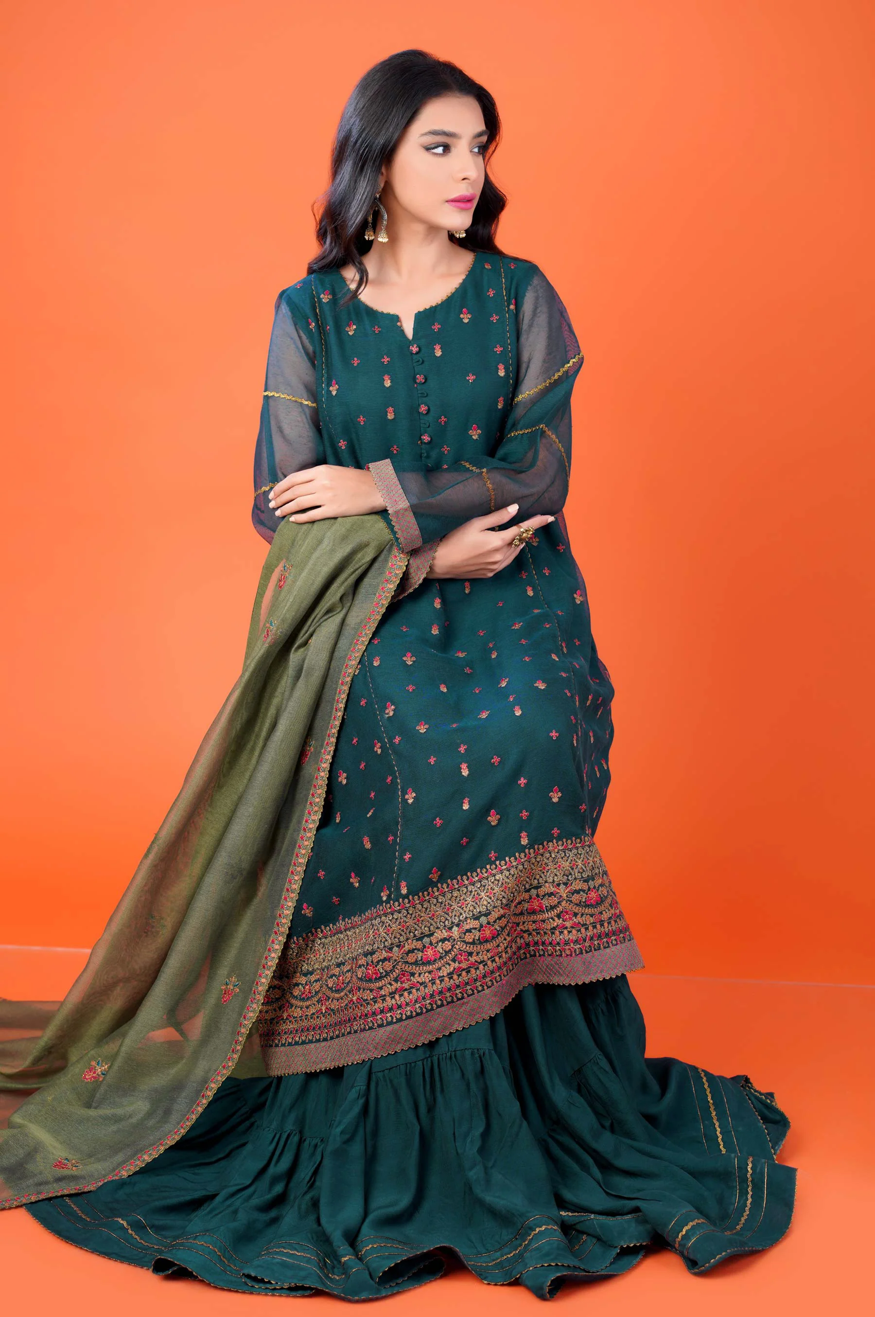 3 Pieces Unstitched Embroidered Khadi Net Suit - Image 4