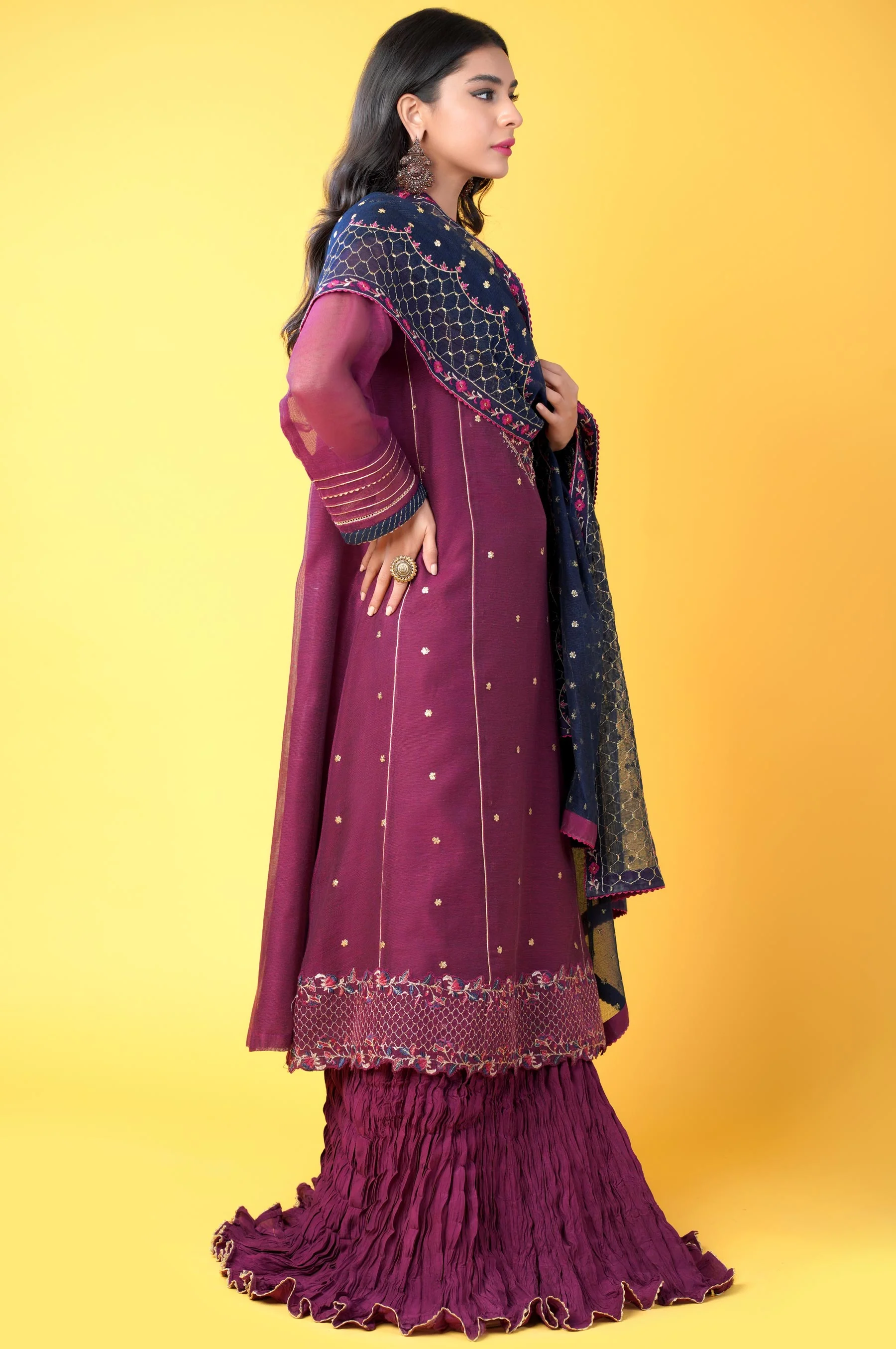 3 Pieces Unstitched Embroidered Khadi Net Suit - Image 6