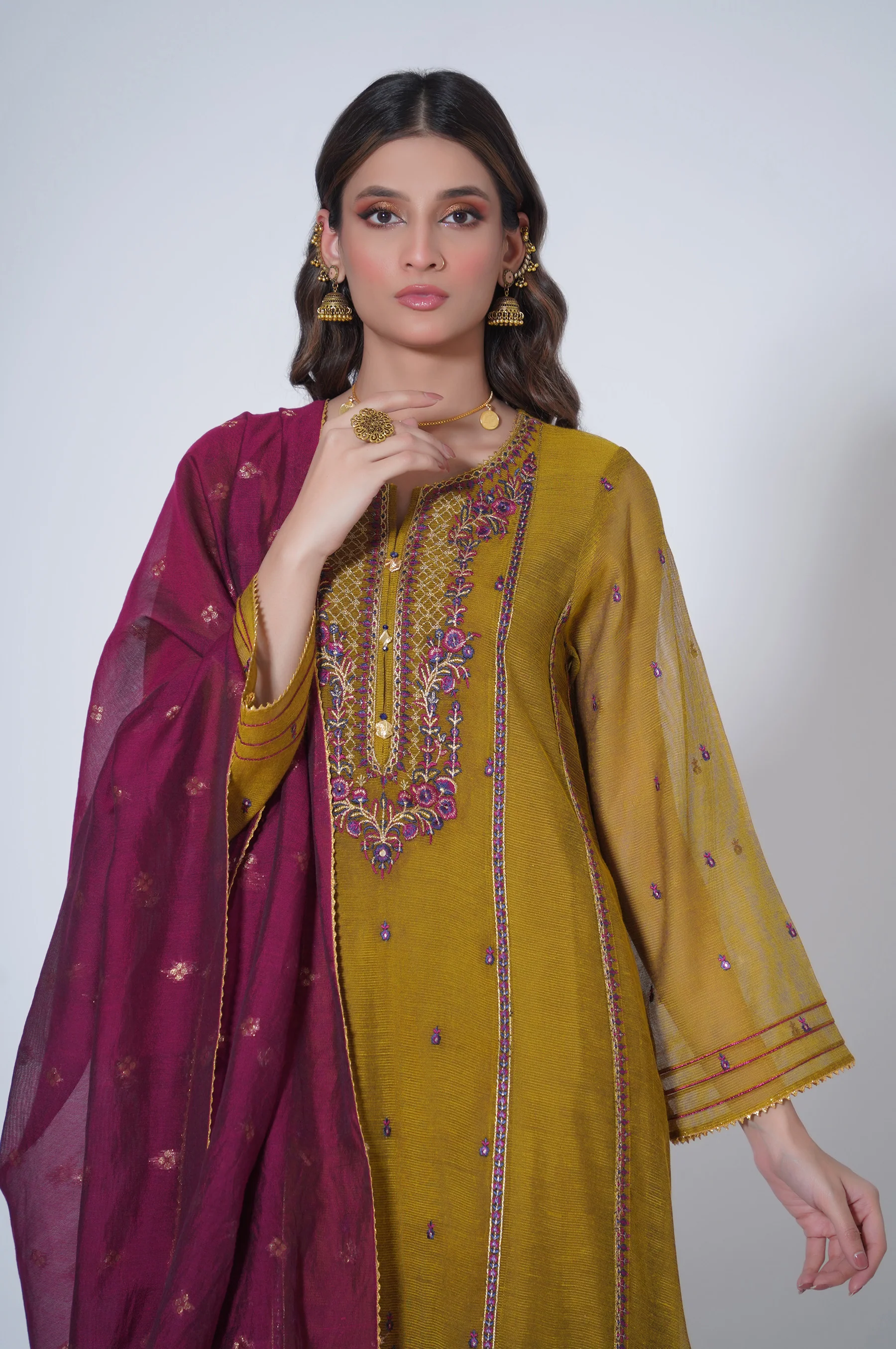 3 Piece Unstitched Embroidered Khadi Net Suit - Image 2