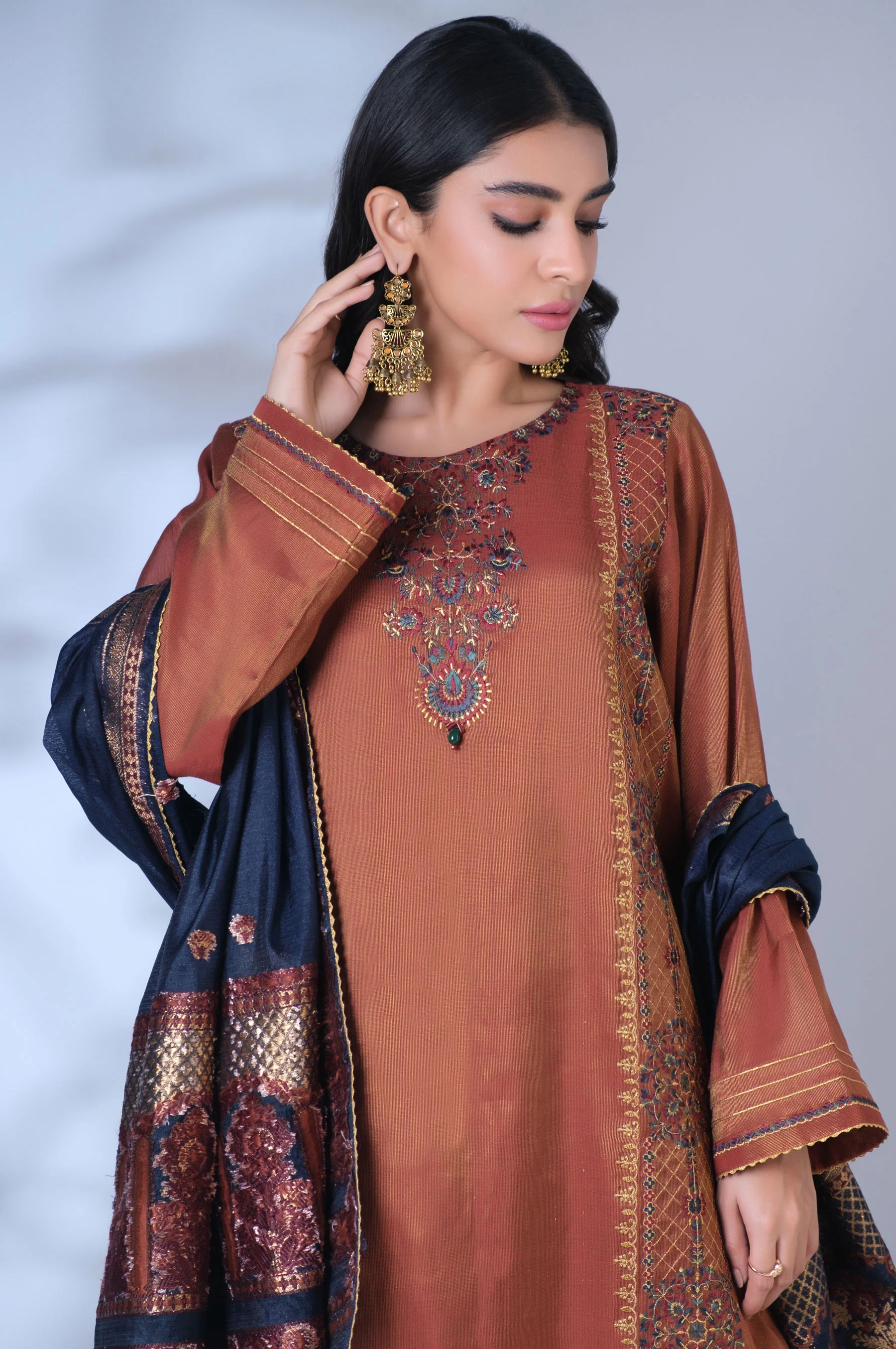 Unstitched 3 Piece Embroidered Mysuri Suit - Image 4