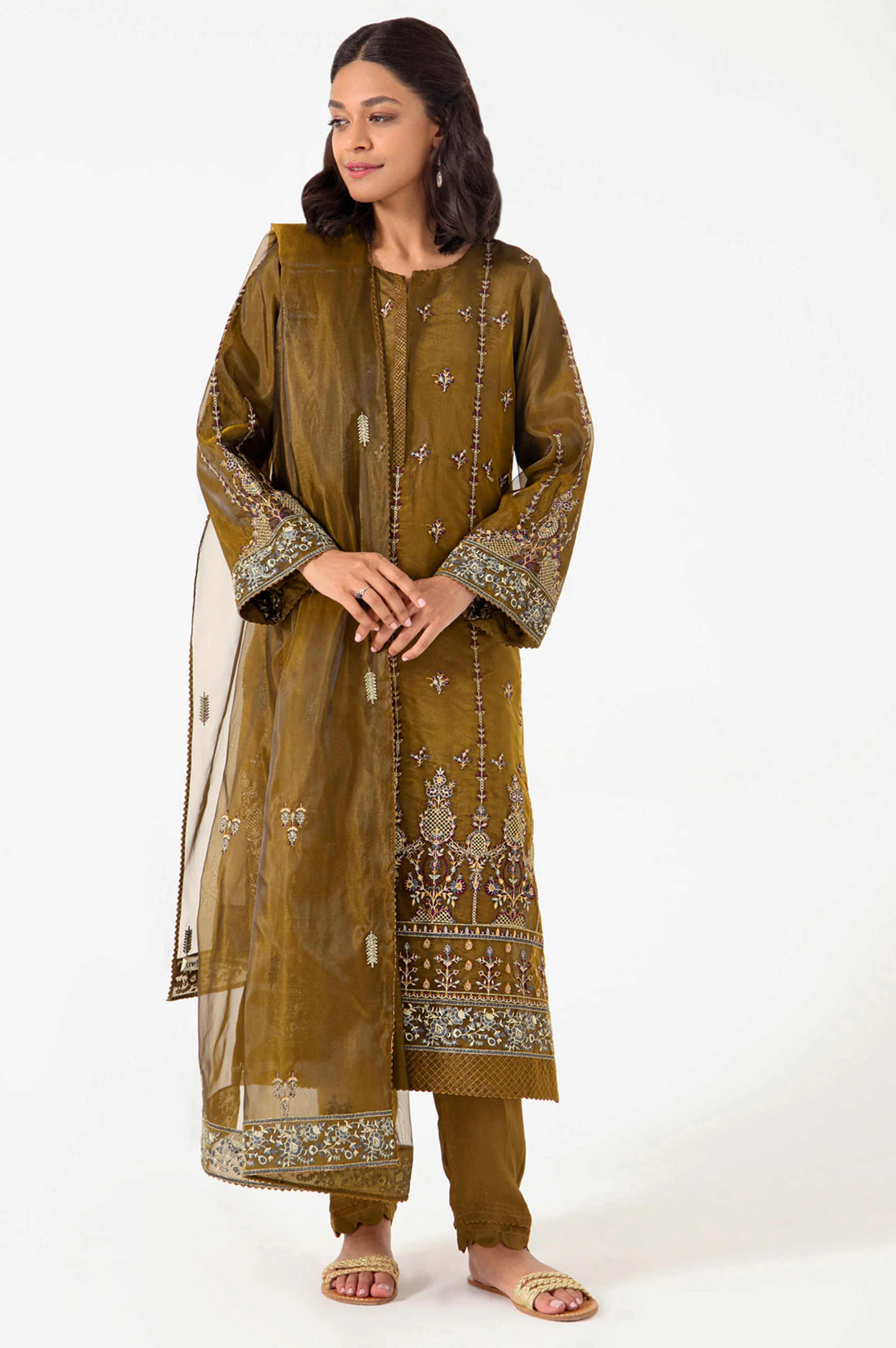 3 piece Unstitched Embroidered Organza Suit