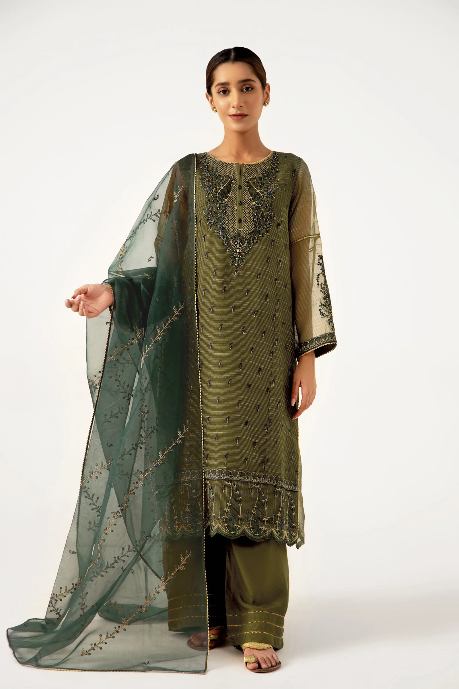 3 piece Unstitched Embroidered Net Suit