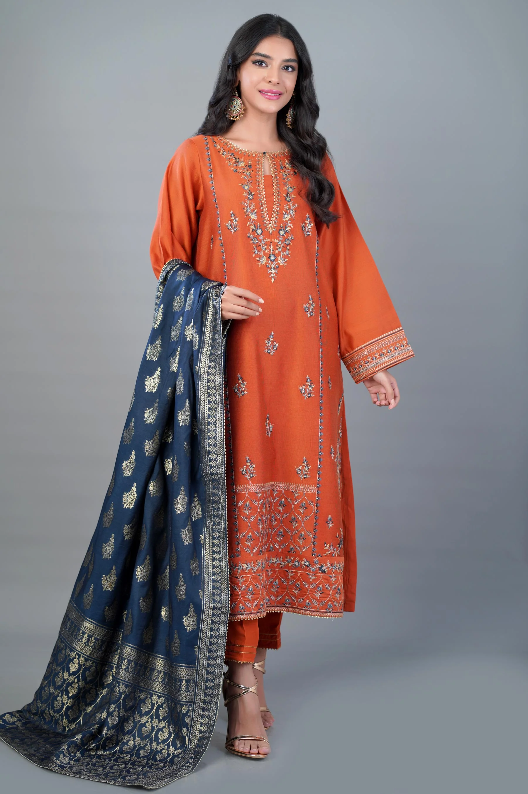 3 Piece Unstitched Embroidered Cotton Net Suit - Image 4