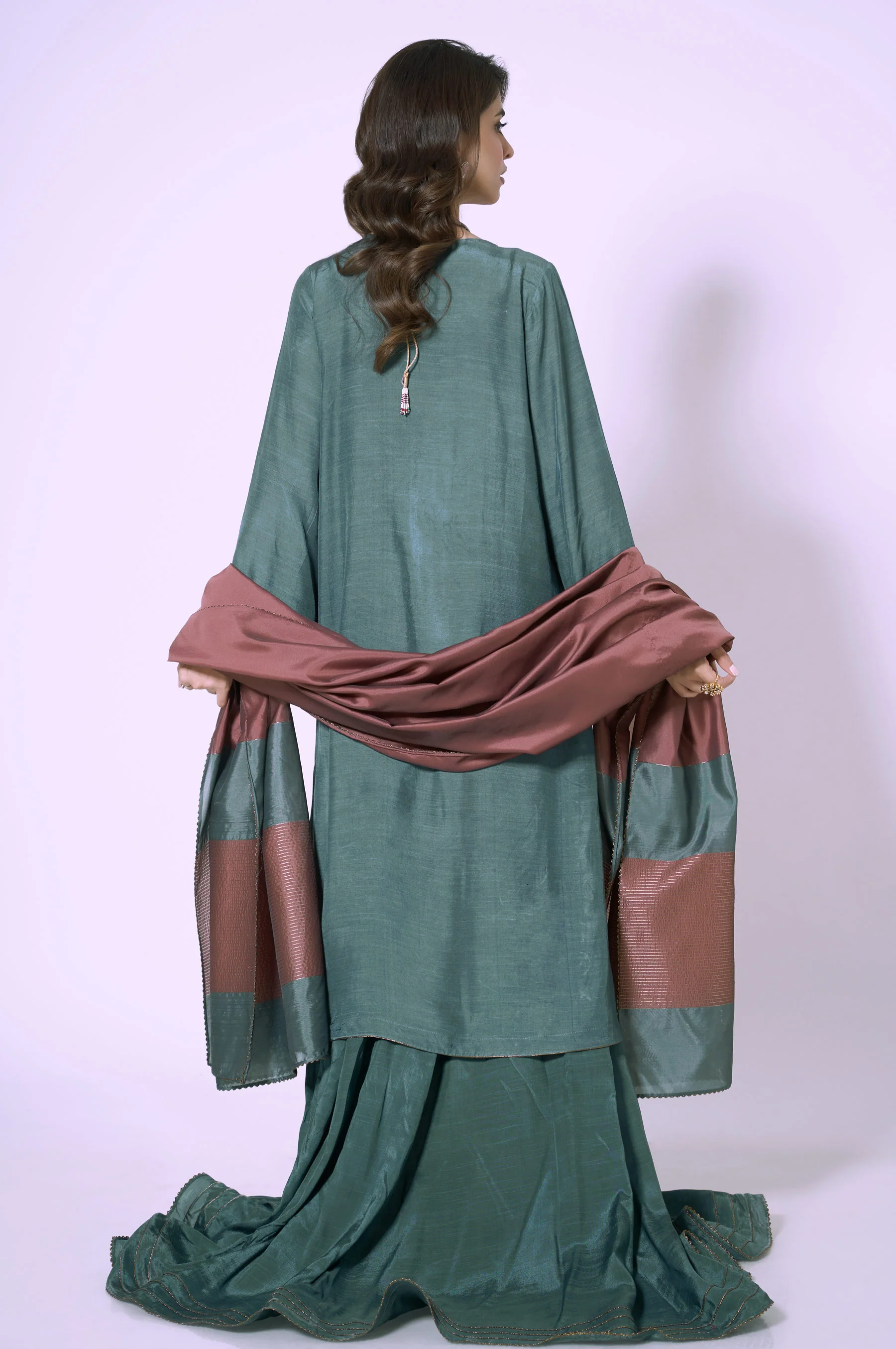 3 Piece Unstitched Embroidered Raw Silk Suit - Image 4