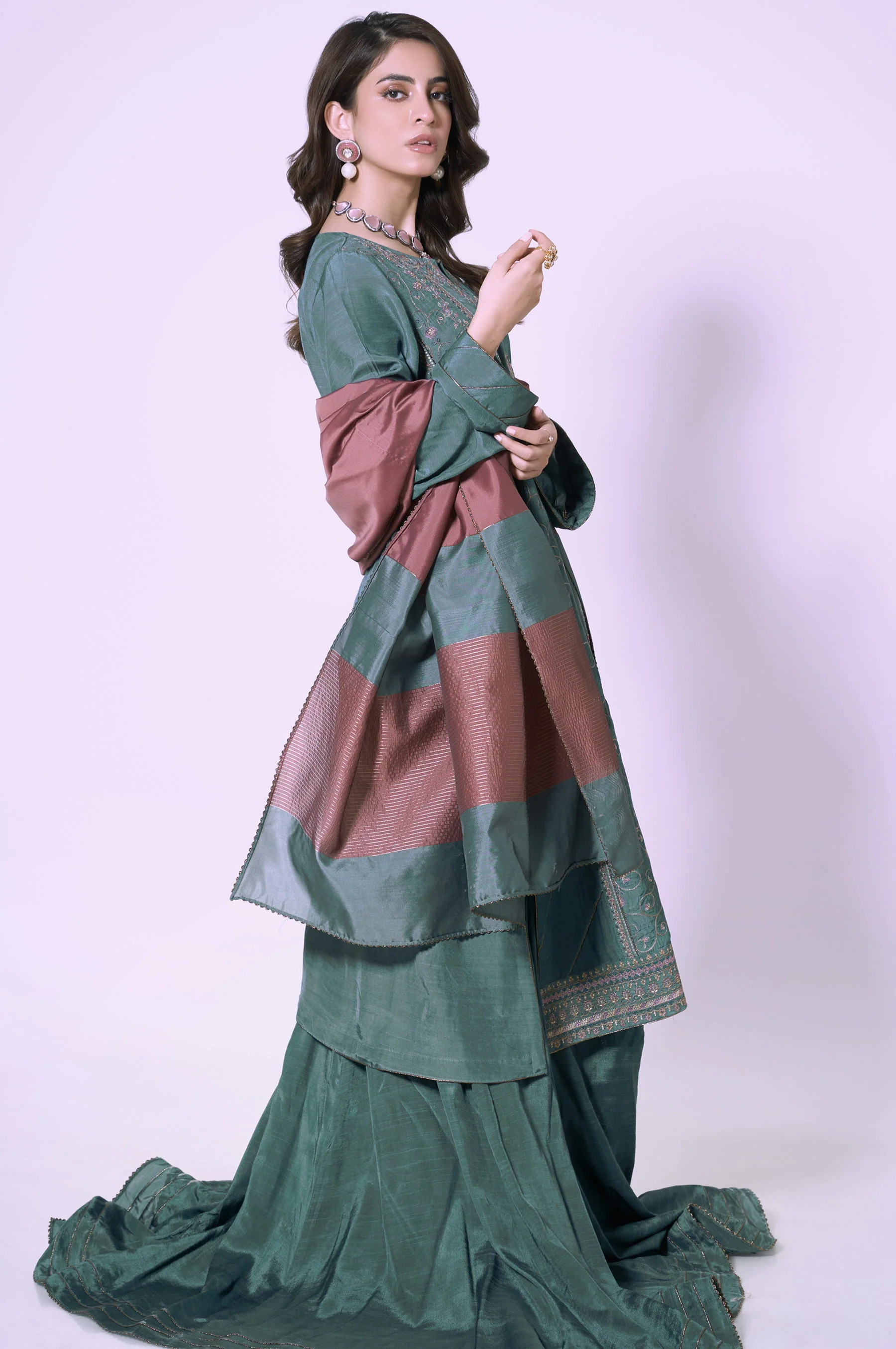 3 Piece Unstitched Embroidered Raw Silk Suit - Image 6