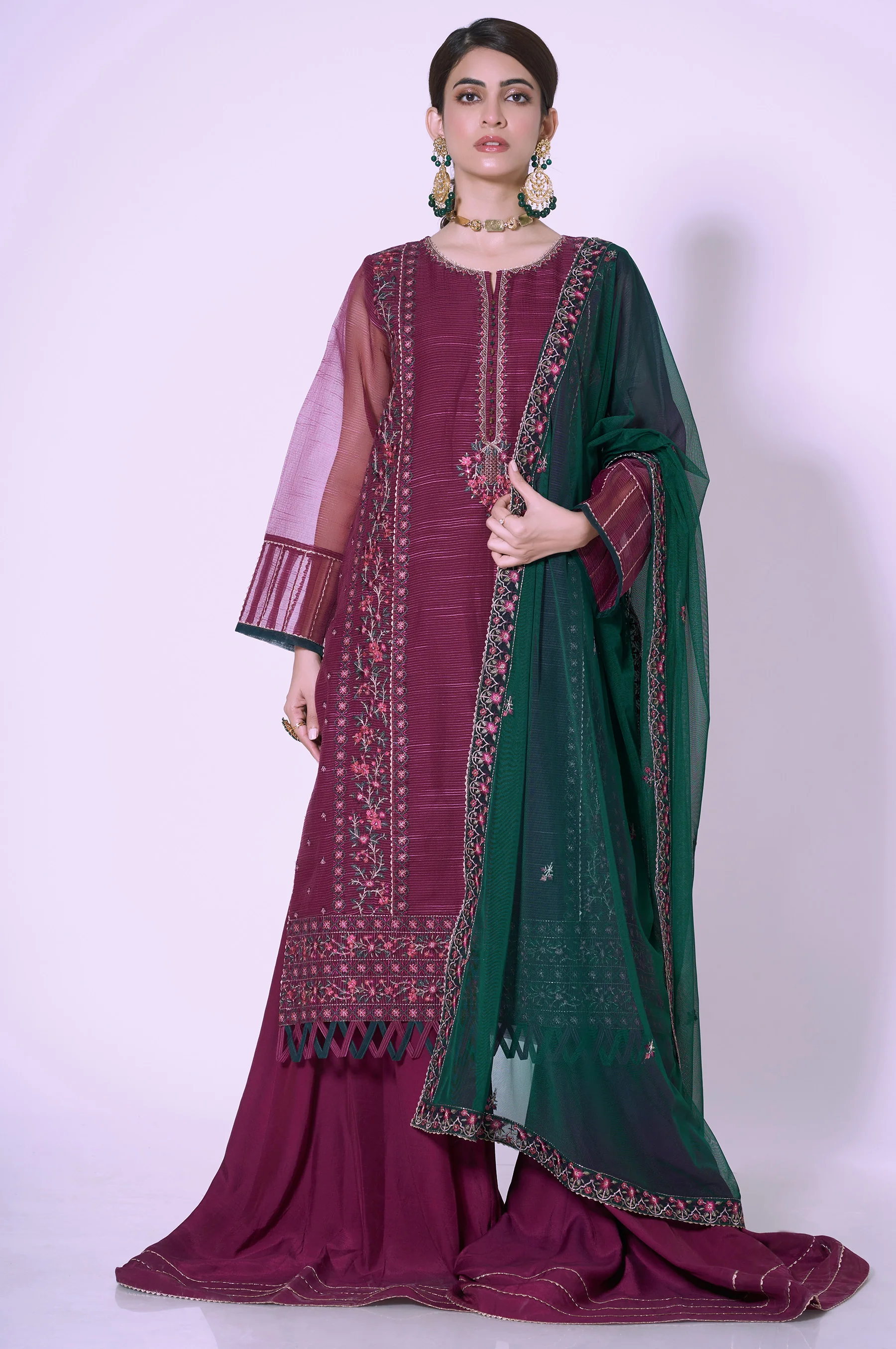 3 Piece Unstitched Embroidered Textured Organza Suit - Image 2
