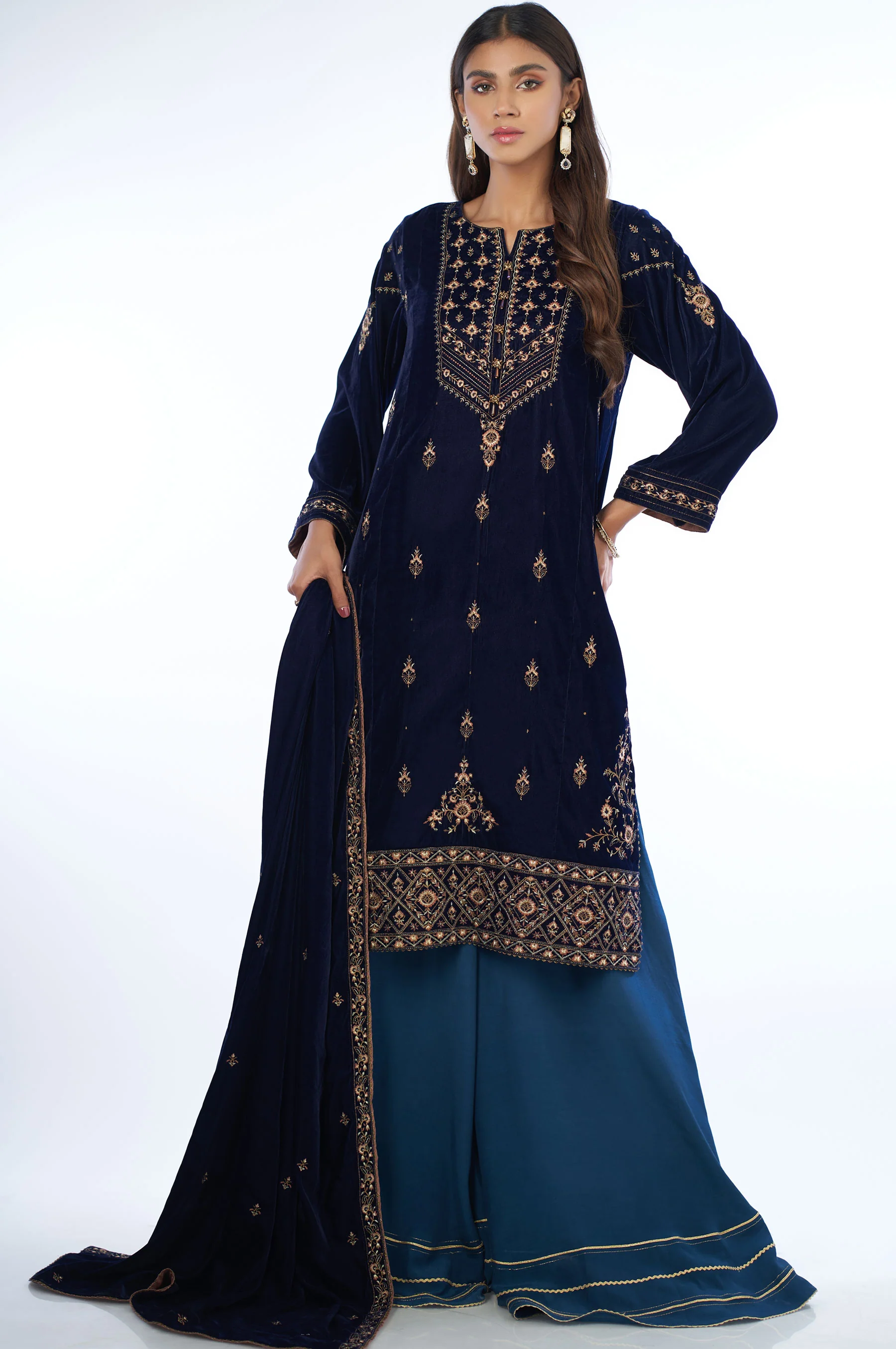3 piece Unstitched Embroidered velvet Suit
