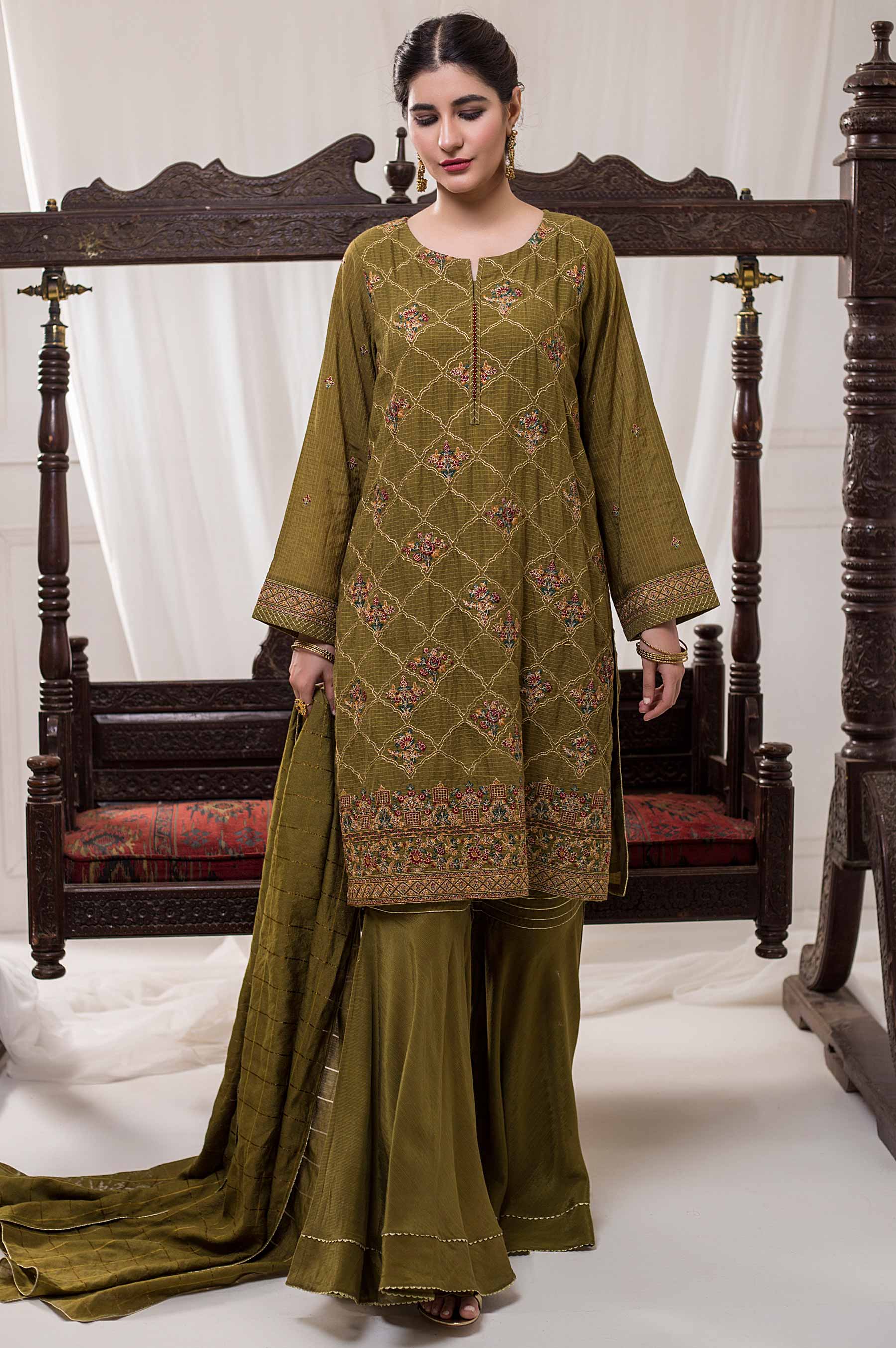 3 Piece Unstitched Embroidered Small Checks Suit