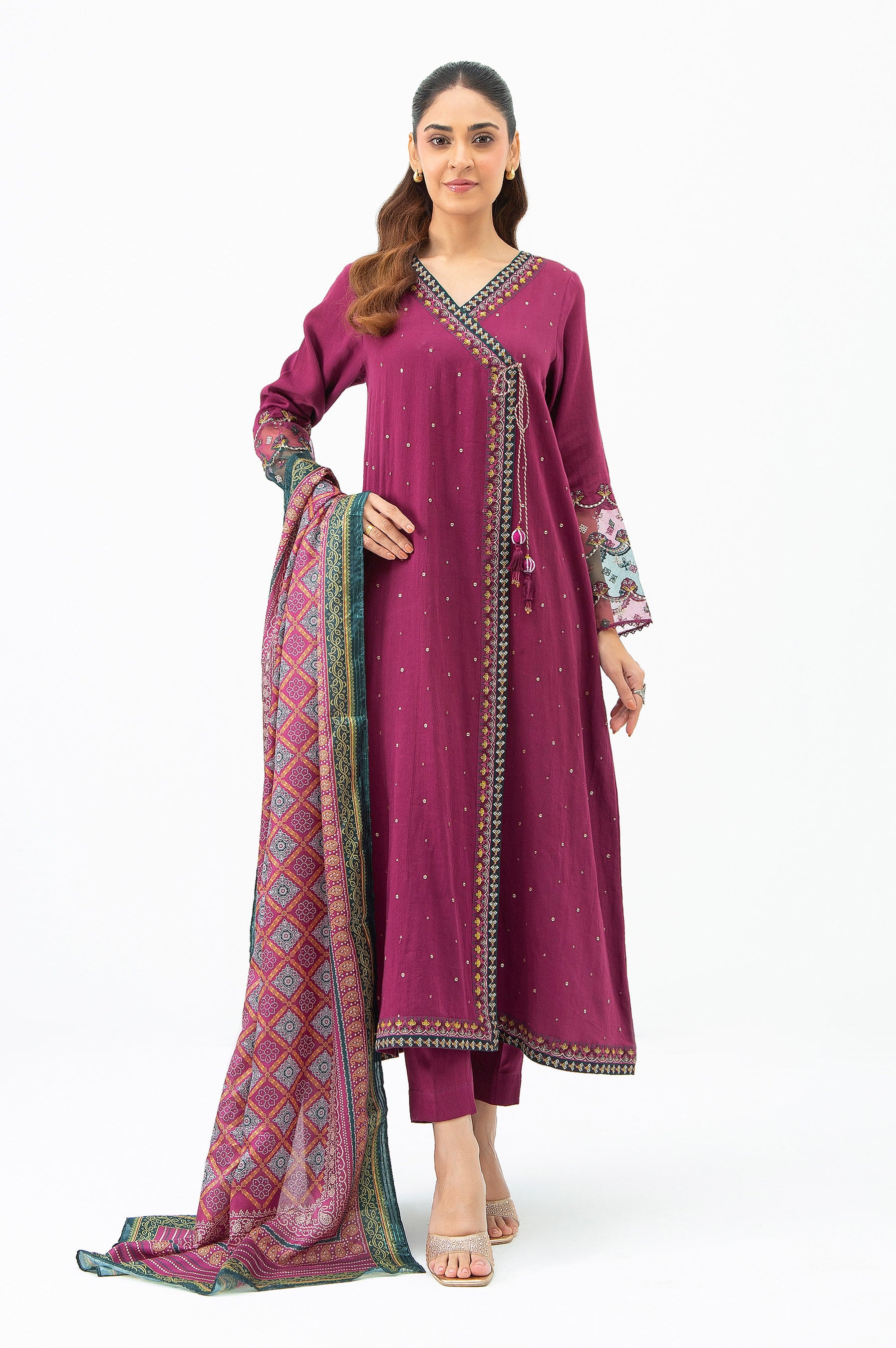 EMBROIDERED COTTON SATIN UNSTITCHED 3 PIECE SUIT - Image 3
