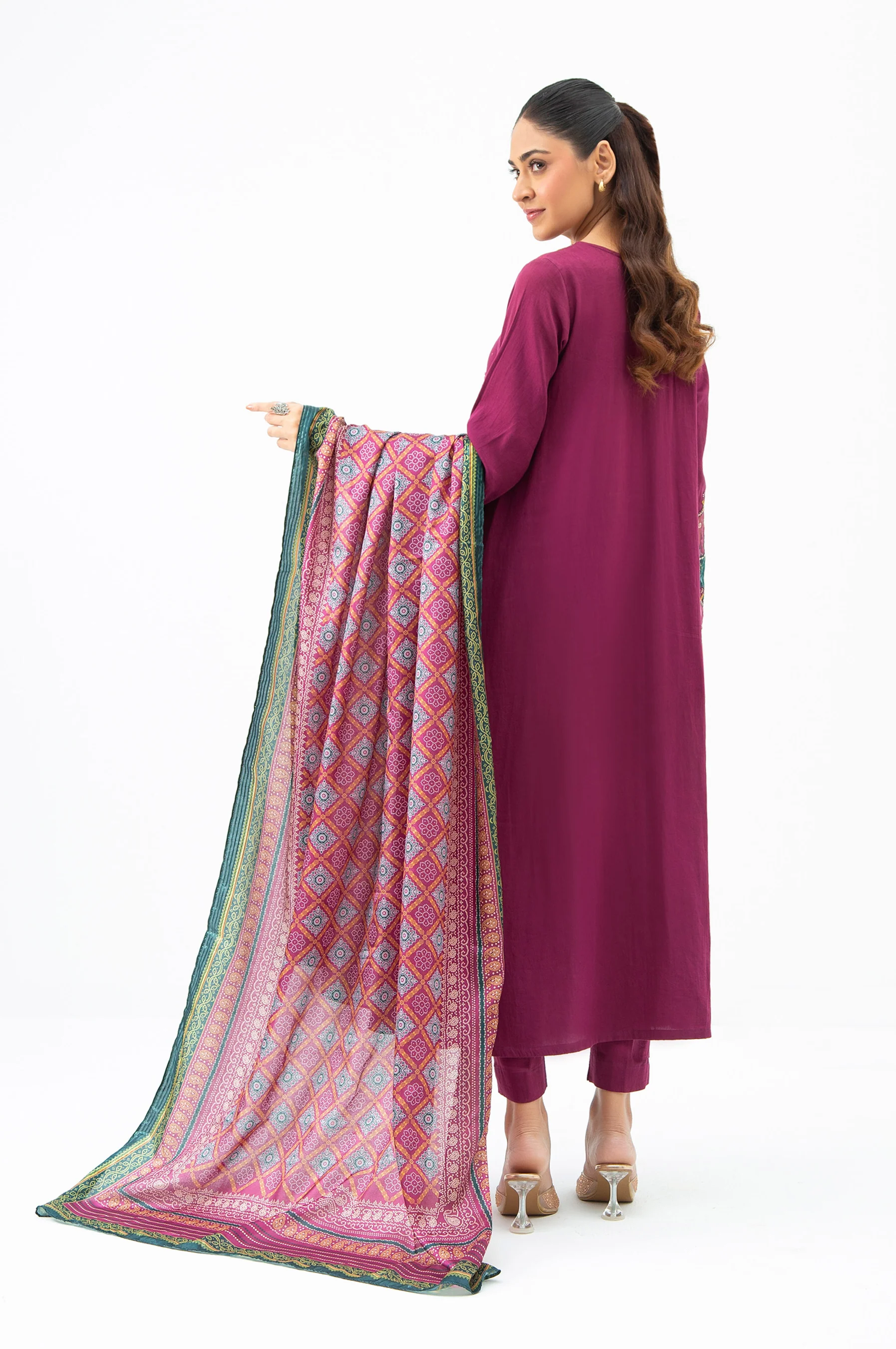 EMBROIDERED COTTON SATIN UNSTITCHED 3 PIECE SUIT - Image 5