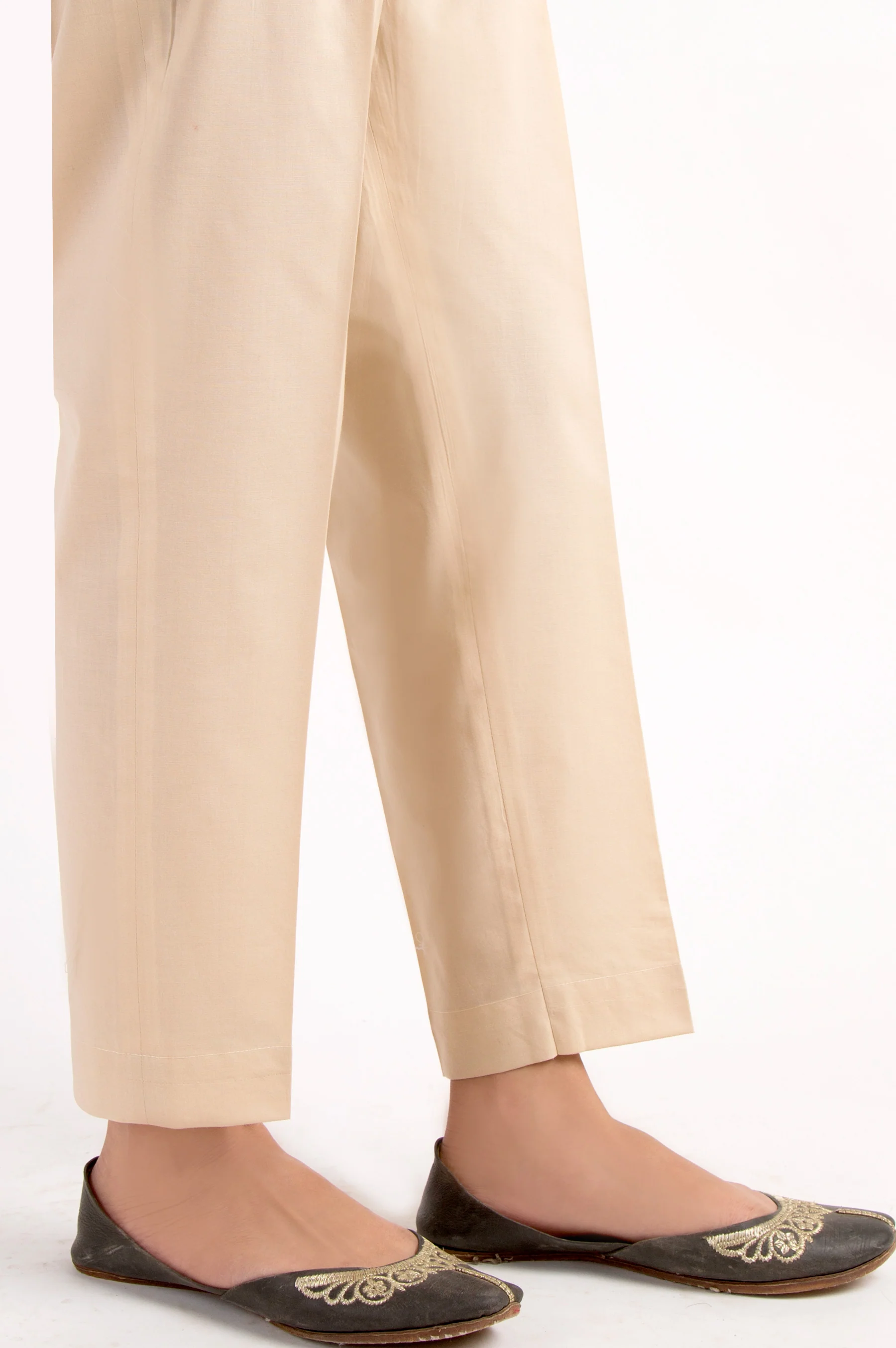 Cambric Basic Plain Cigarette Pants - Beige - Image 2