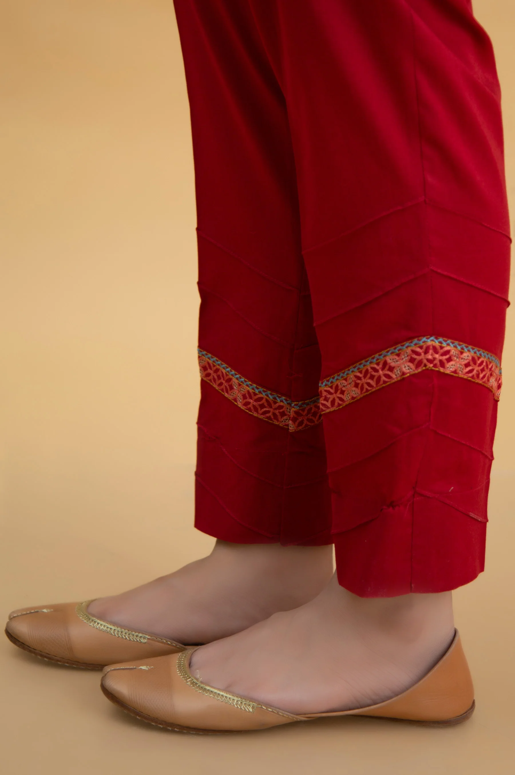 Basic Cambric Cigarette Pants - Red - Image 2