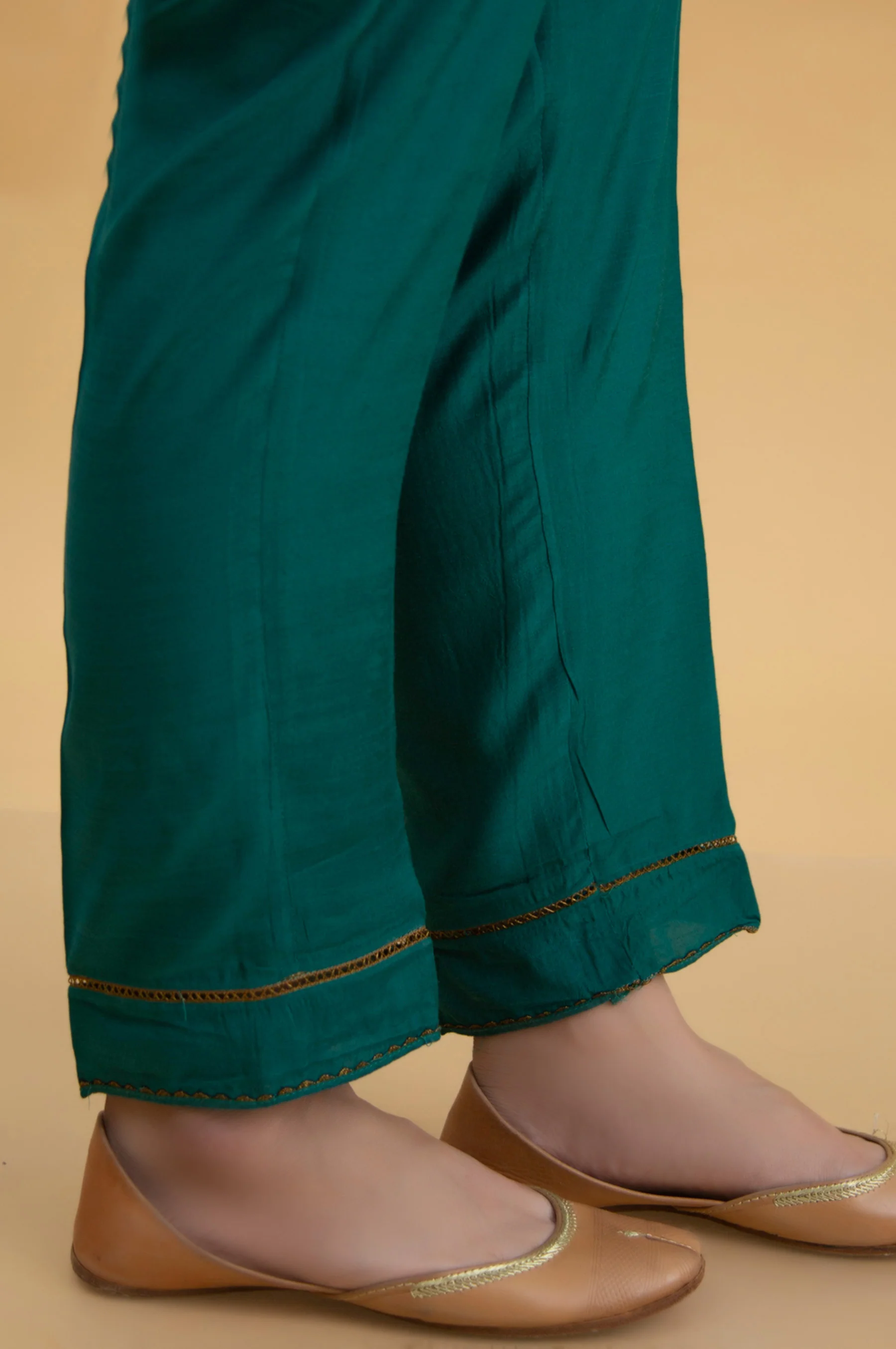 Basic Raw Silk Cigarette Pants - Sea Green - Image 3