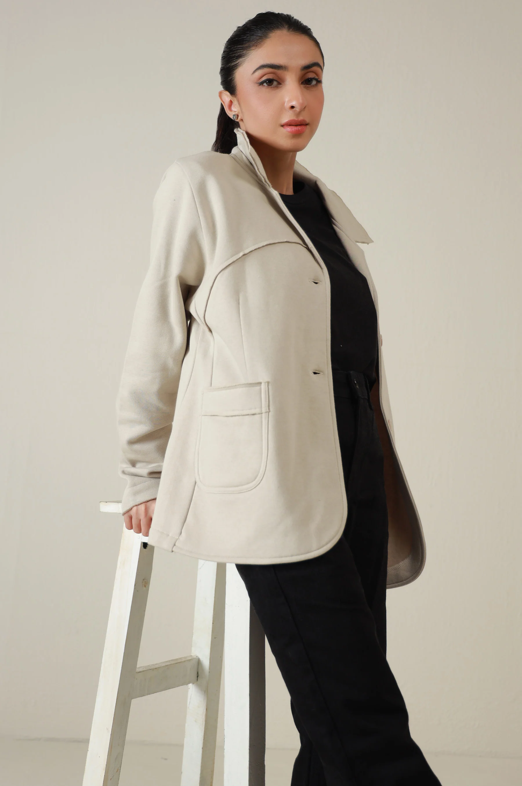 Two-Button Coat - Beige - Image 4