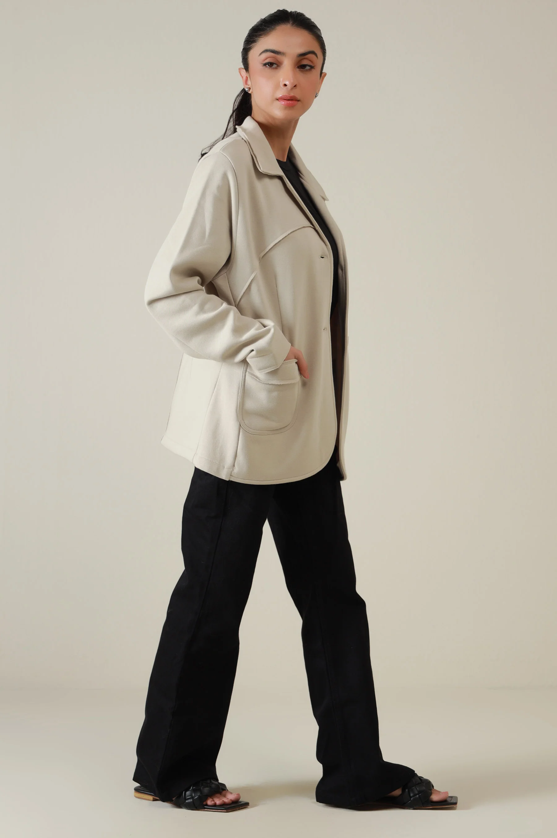 Two-Button Coat - Beige - Image 6