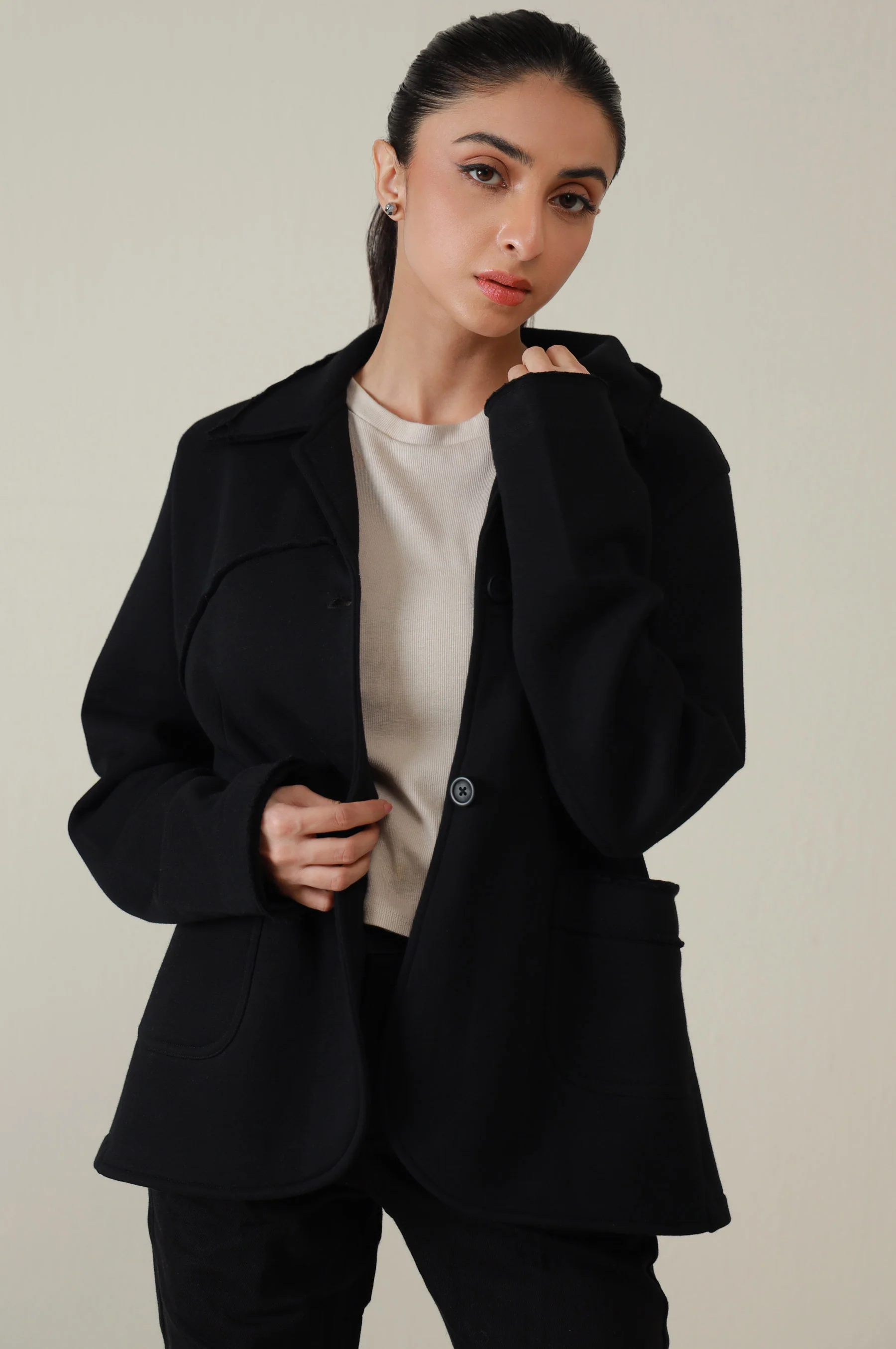 Two-Button Coat - Black - Image 6