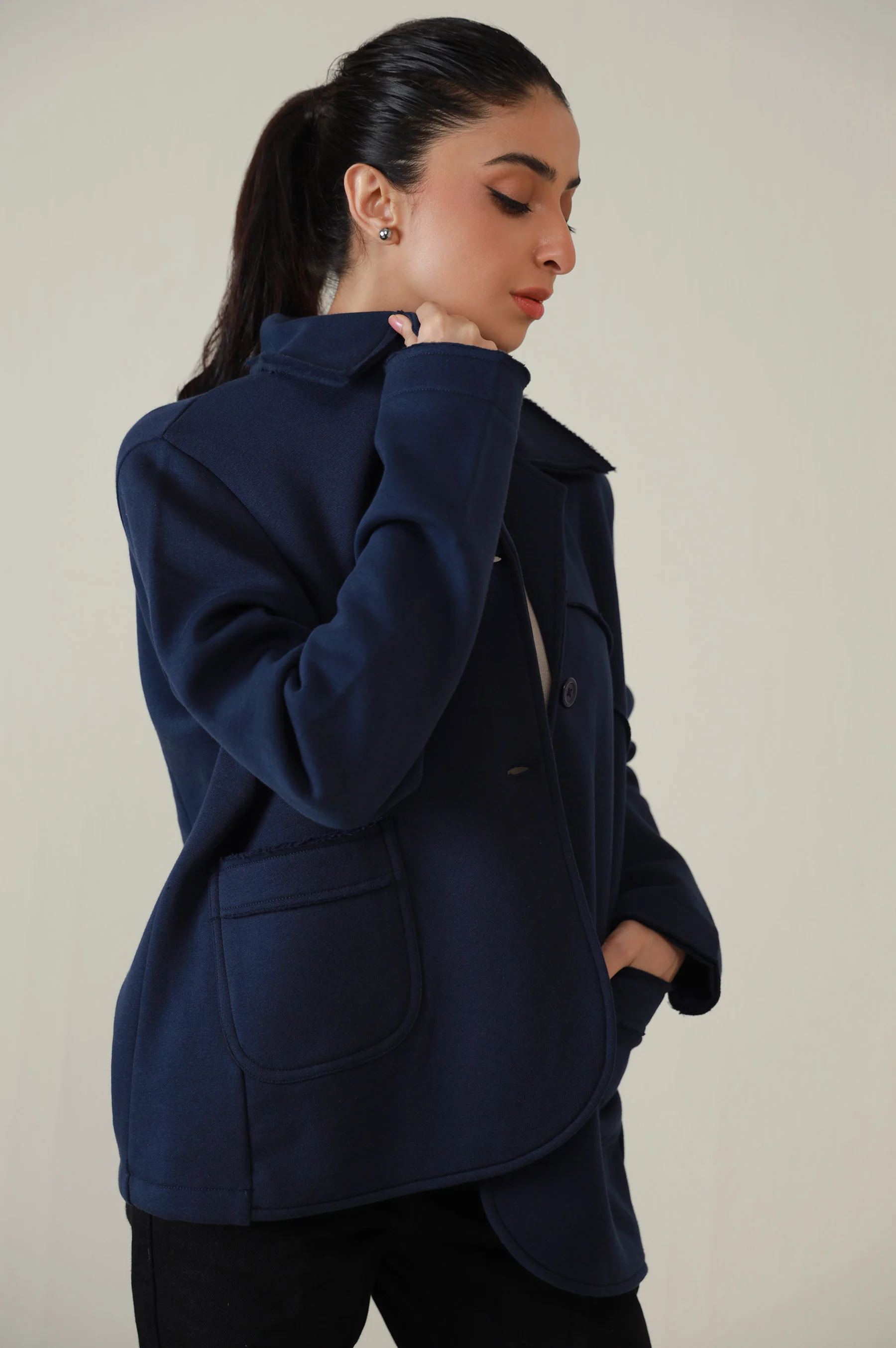 Two-Button Coat - Navy - Image 3