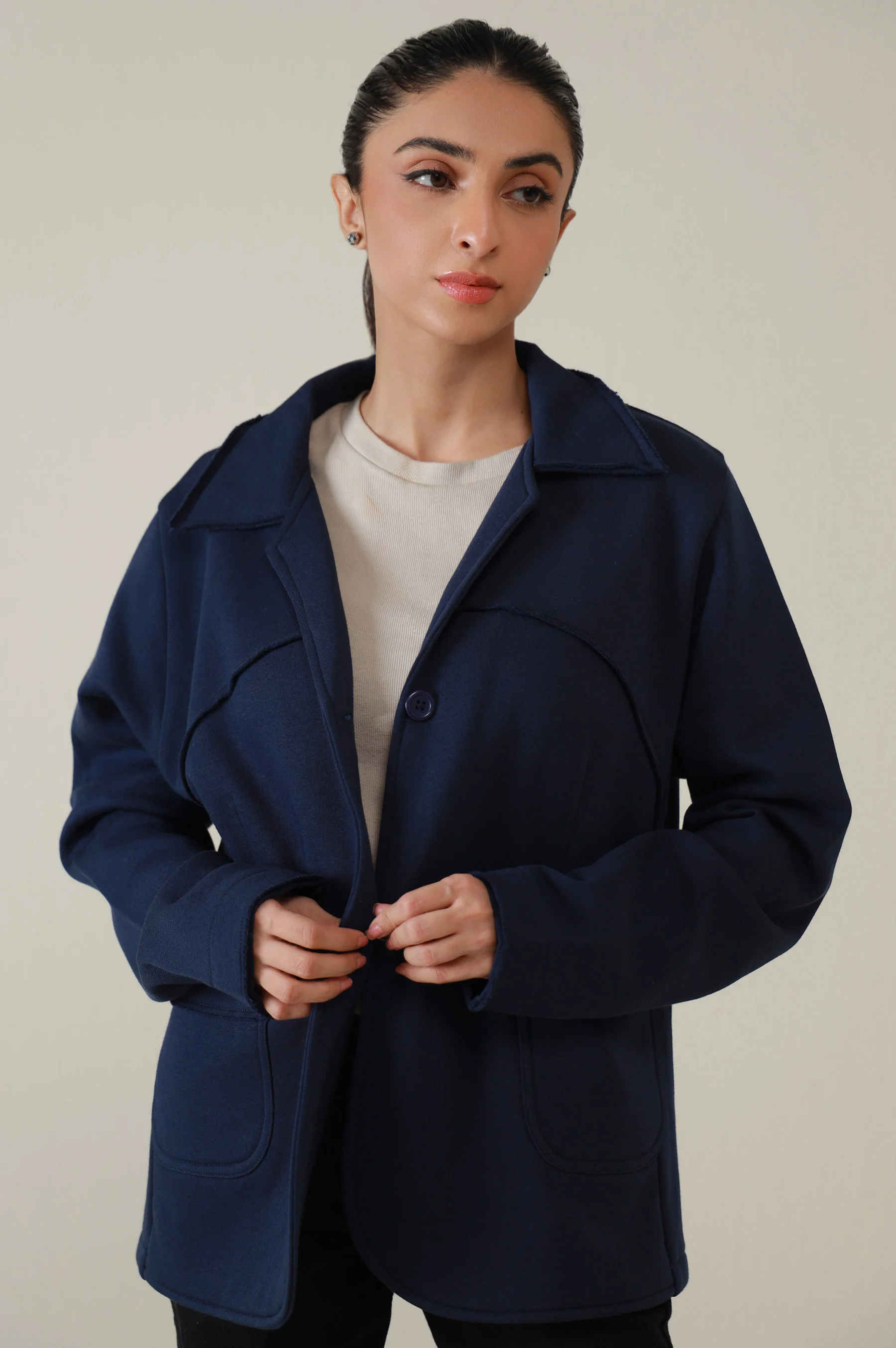 Two-Button Coat - Navy - Image 4