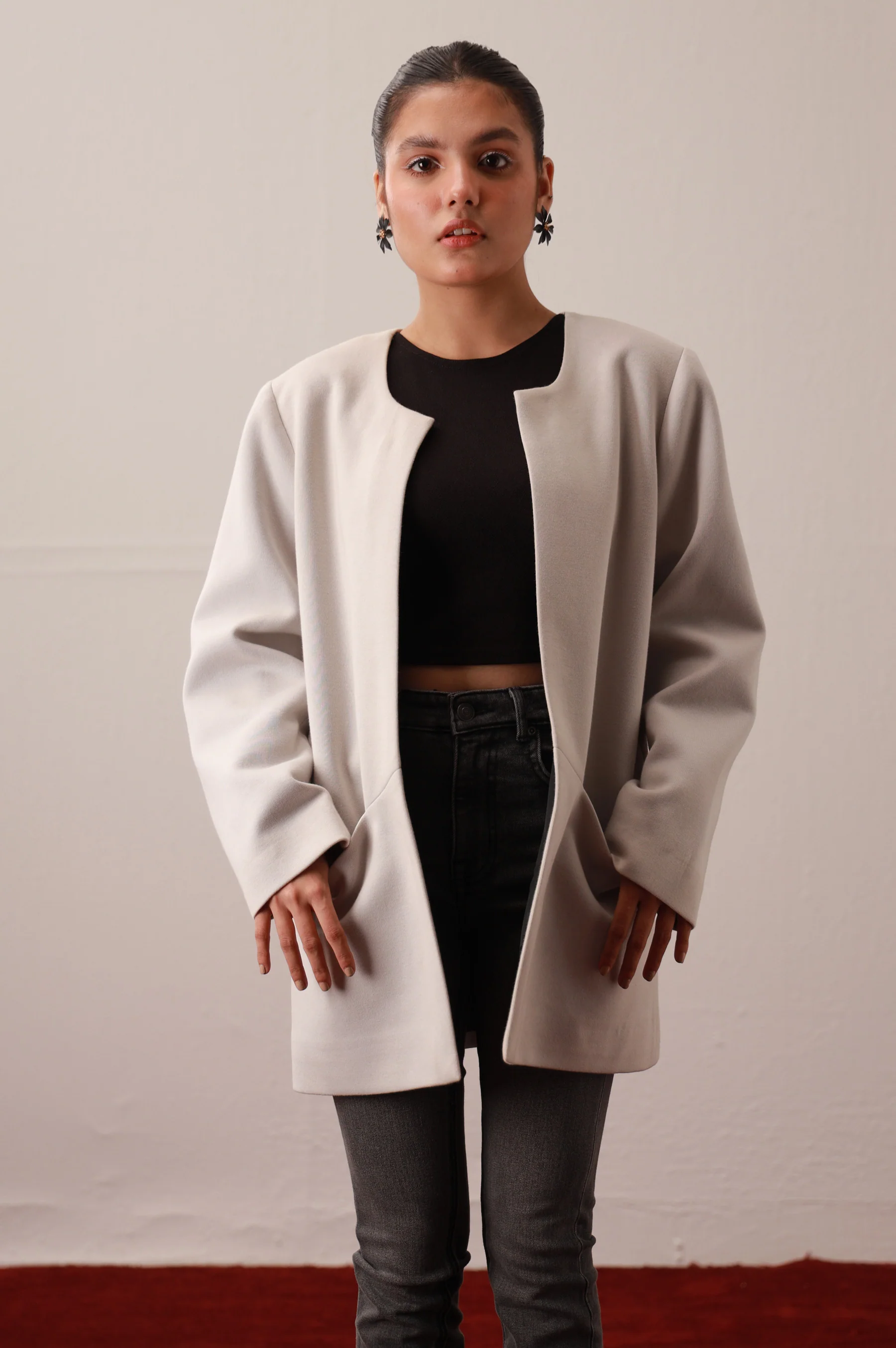 Grey Front Open Blazer - Image 2