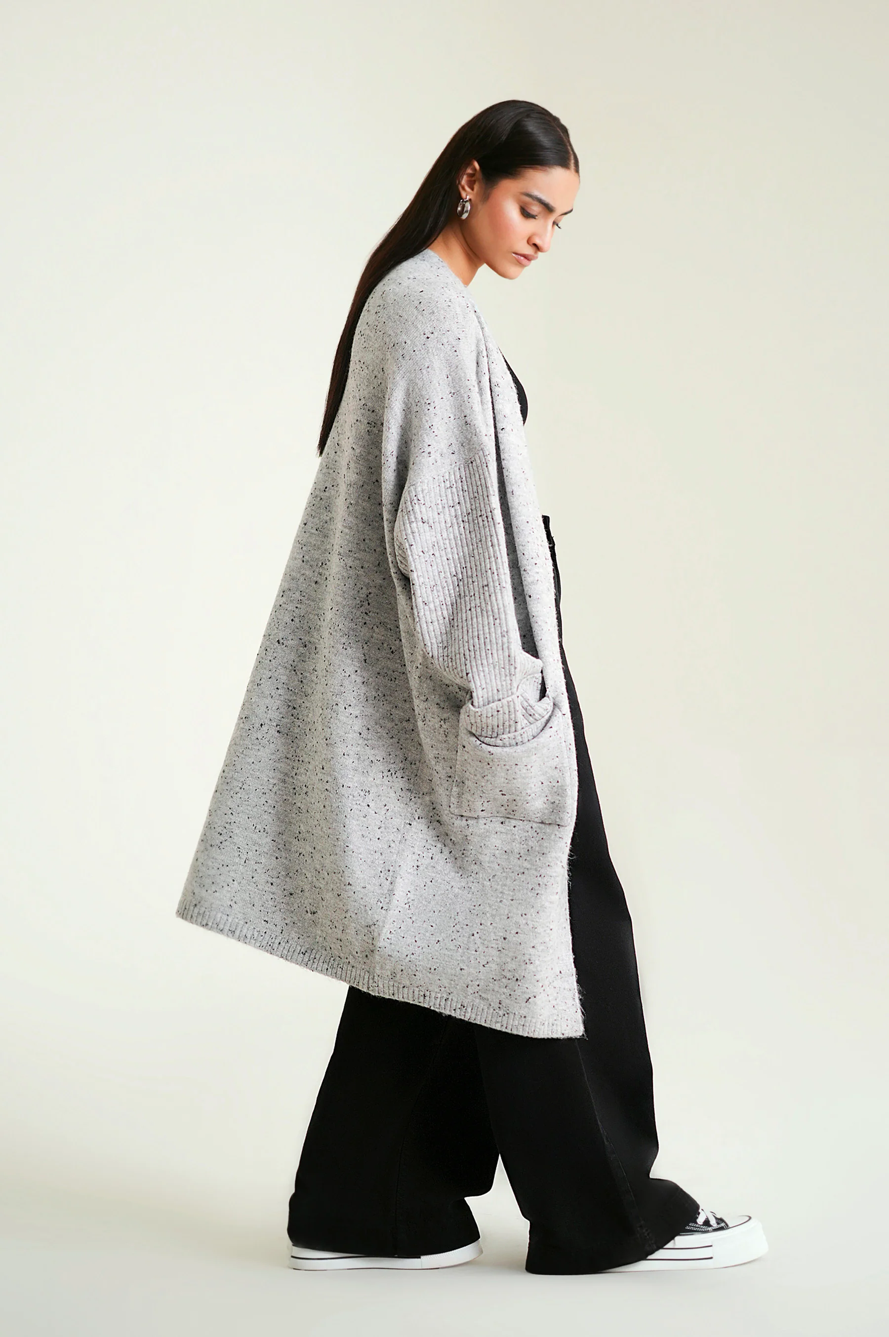 Cardigan Style Sweater - Light Grey - Image 2