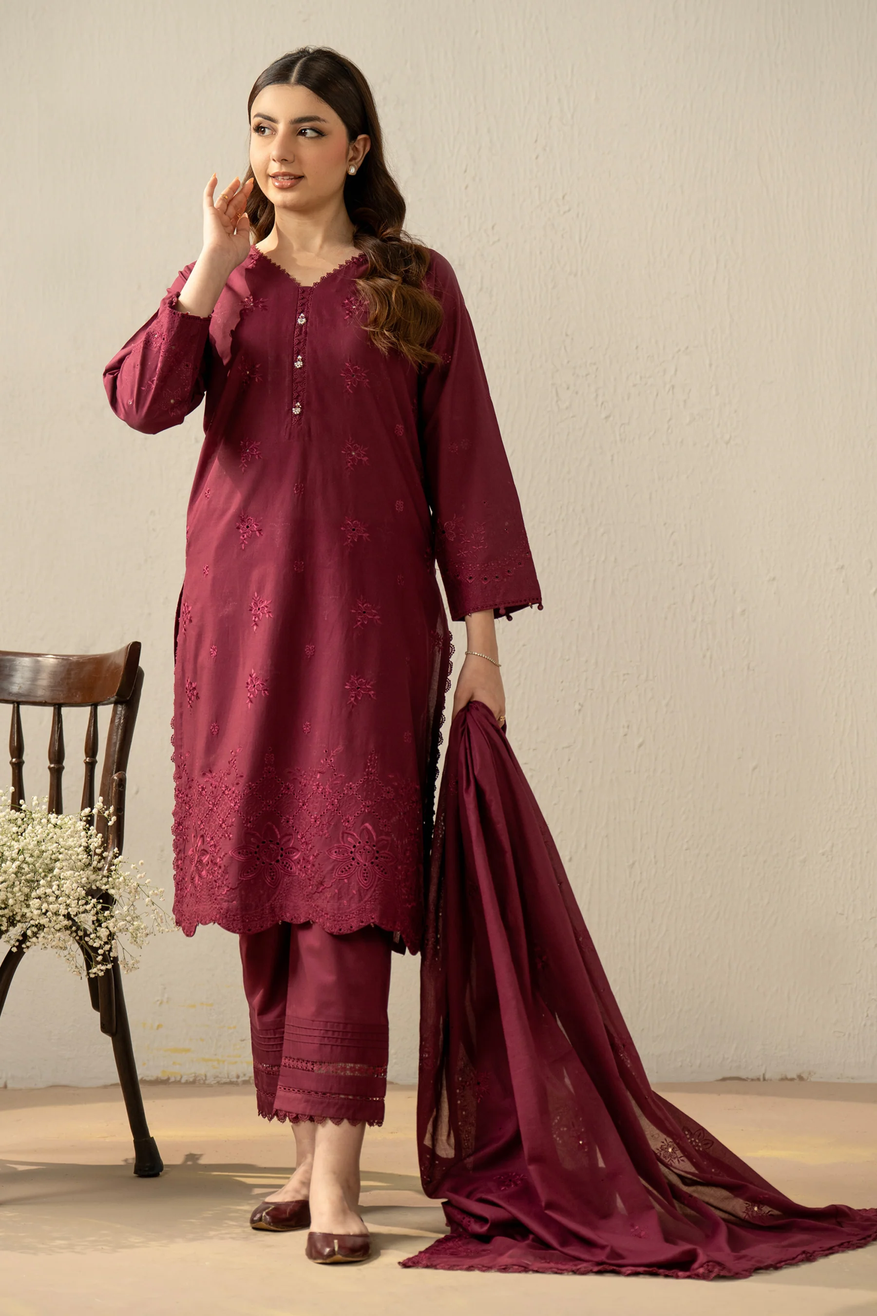 EMBROIDERED CHIKANKARI LAWN STITCHED 3 PIECE SUIT (FACTORY E-OUTLET) - Image 3