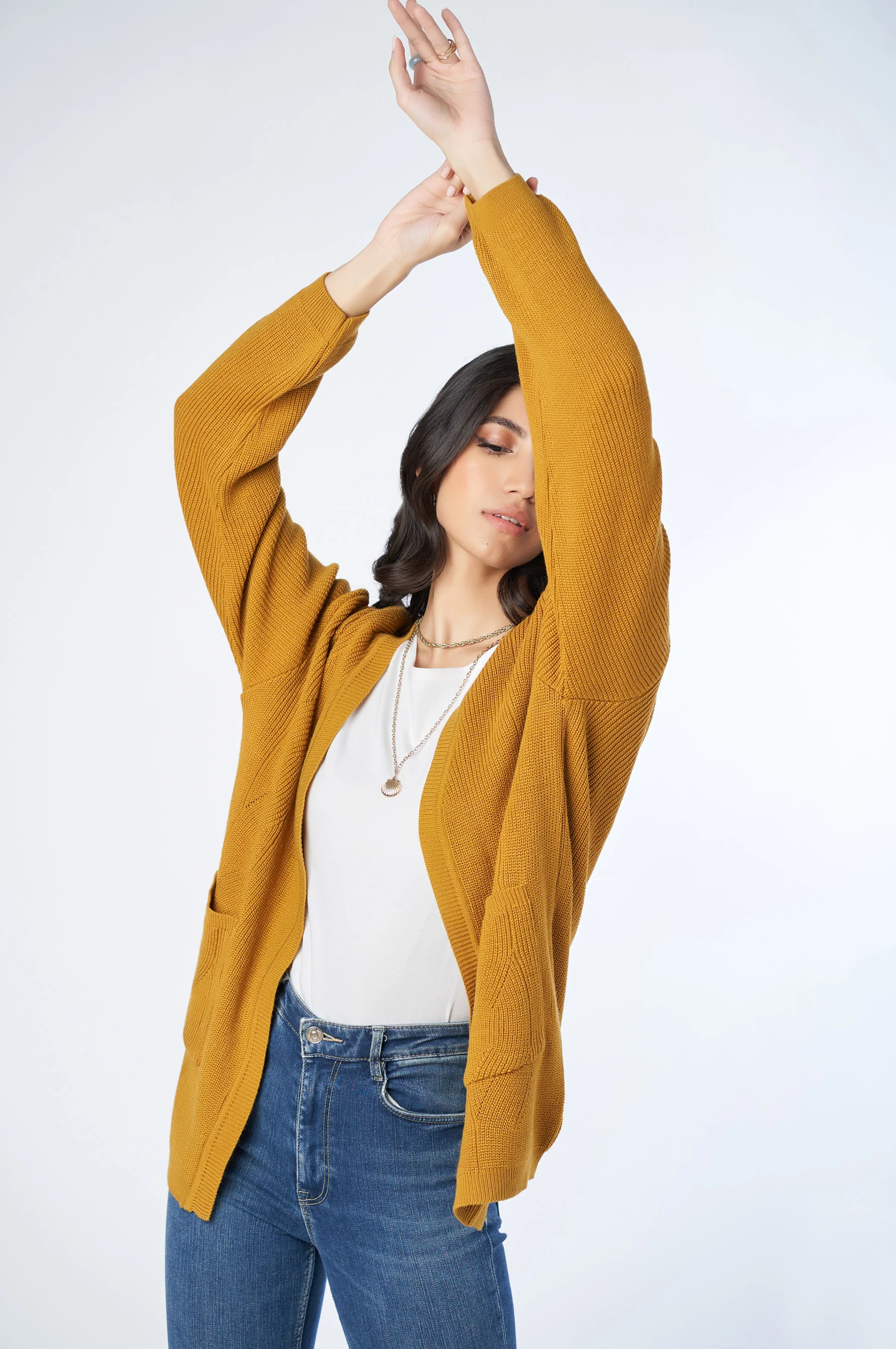 Classic Knitted Cardigan - Mustard - Image 2