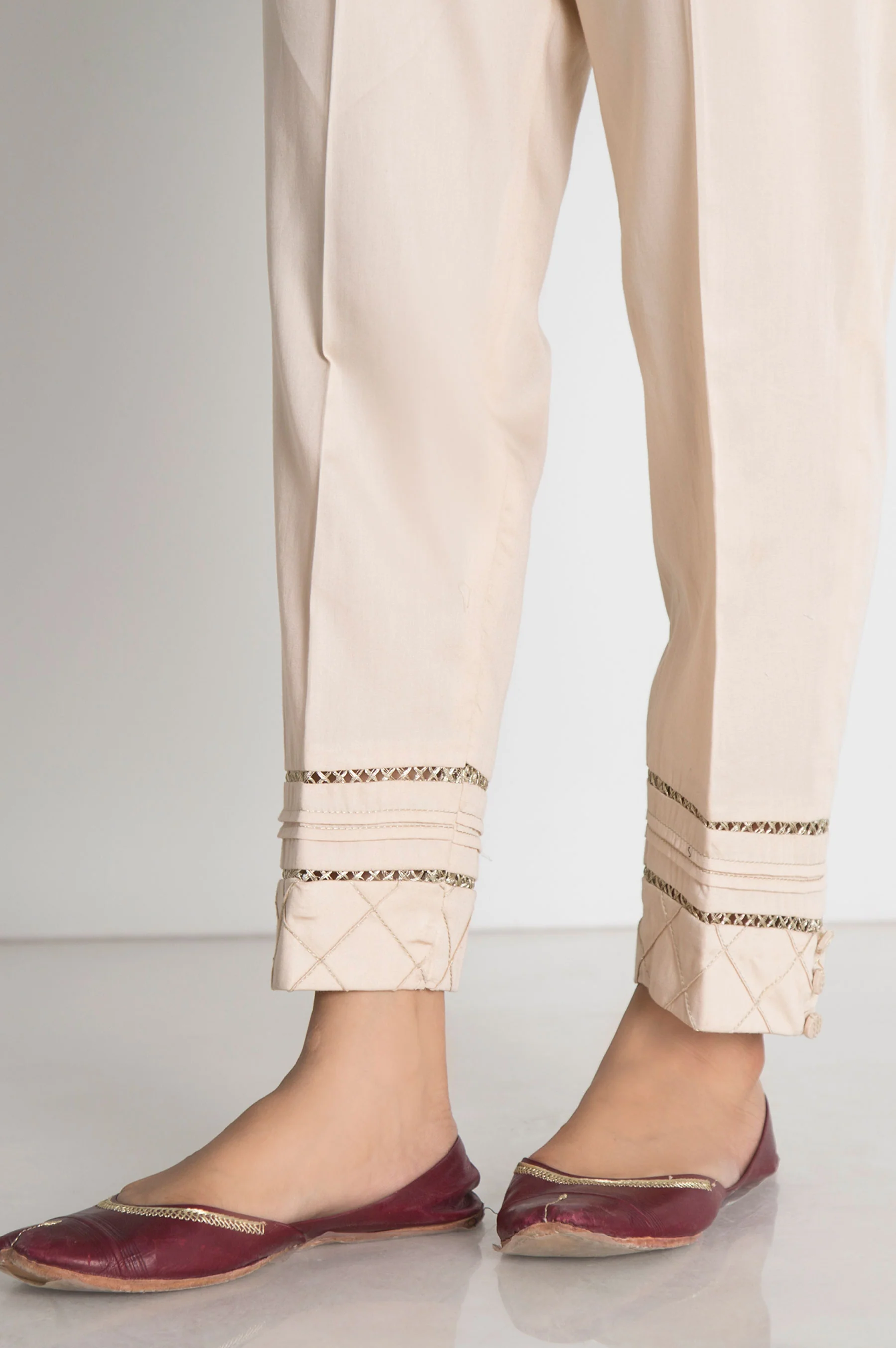 Stylized Cotton Satin Cigarette Pants - Beige - Image 3