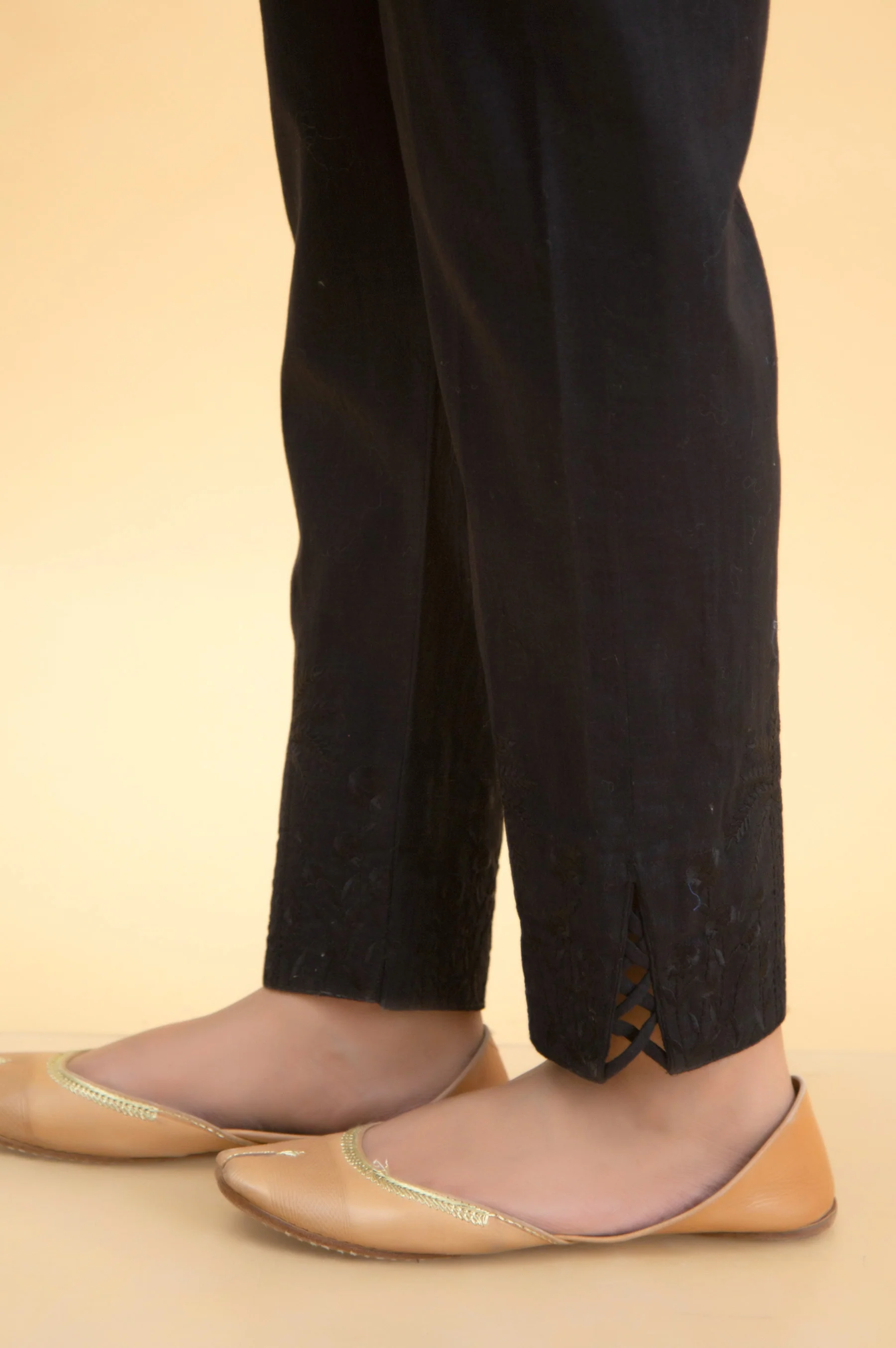Embroidered Cotton Slub Cigarette Pants - Image 2