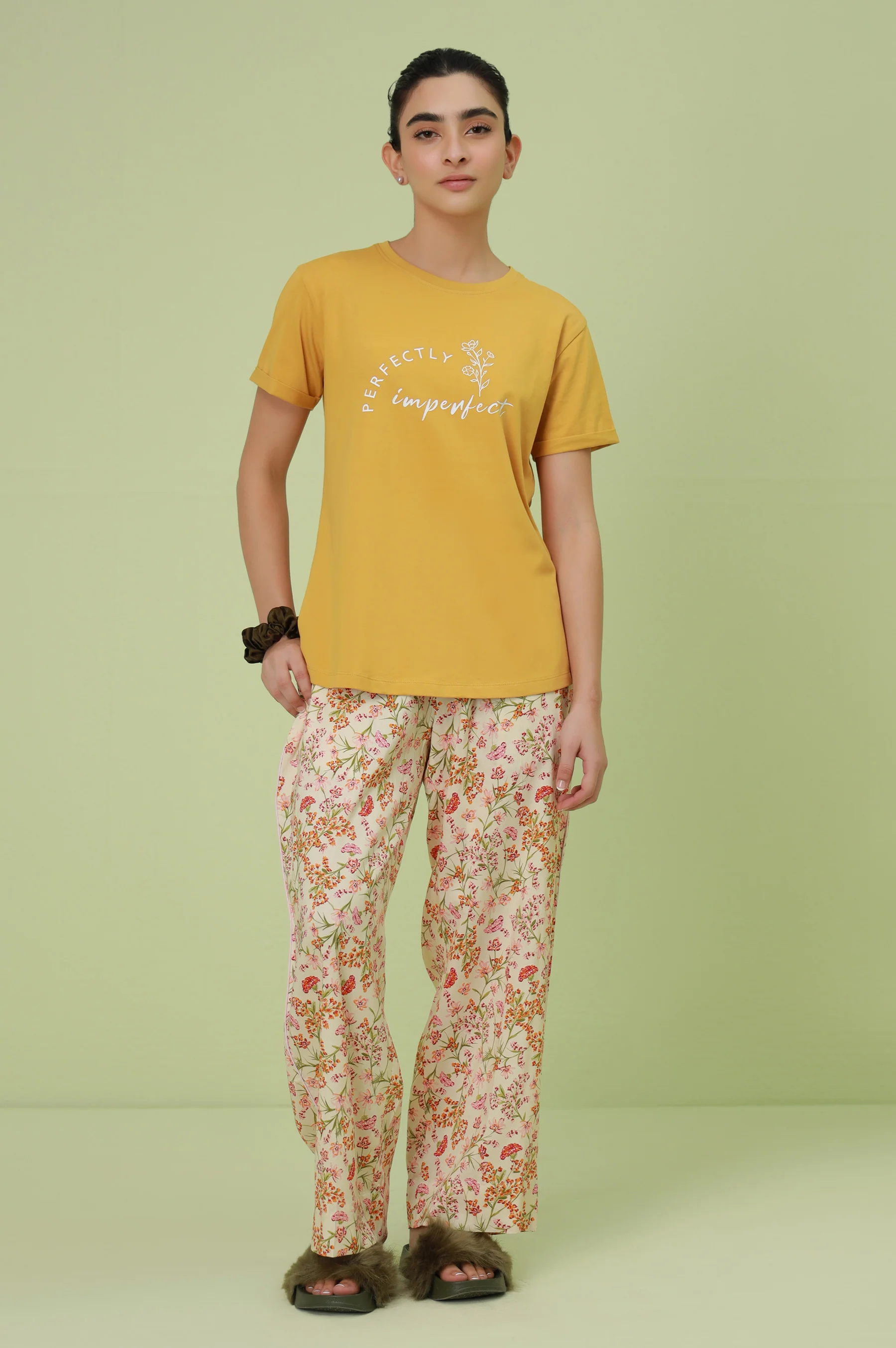 Crew Neck Half Sleeves Tee - Mustard - Image 3