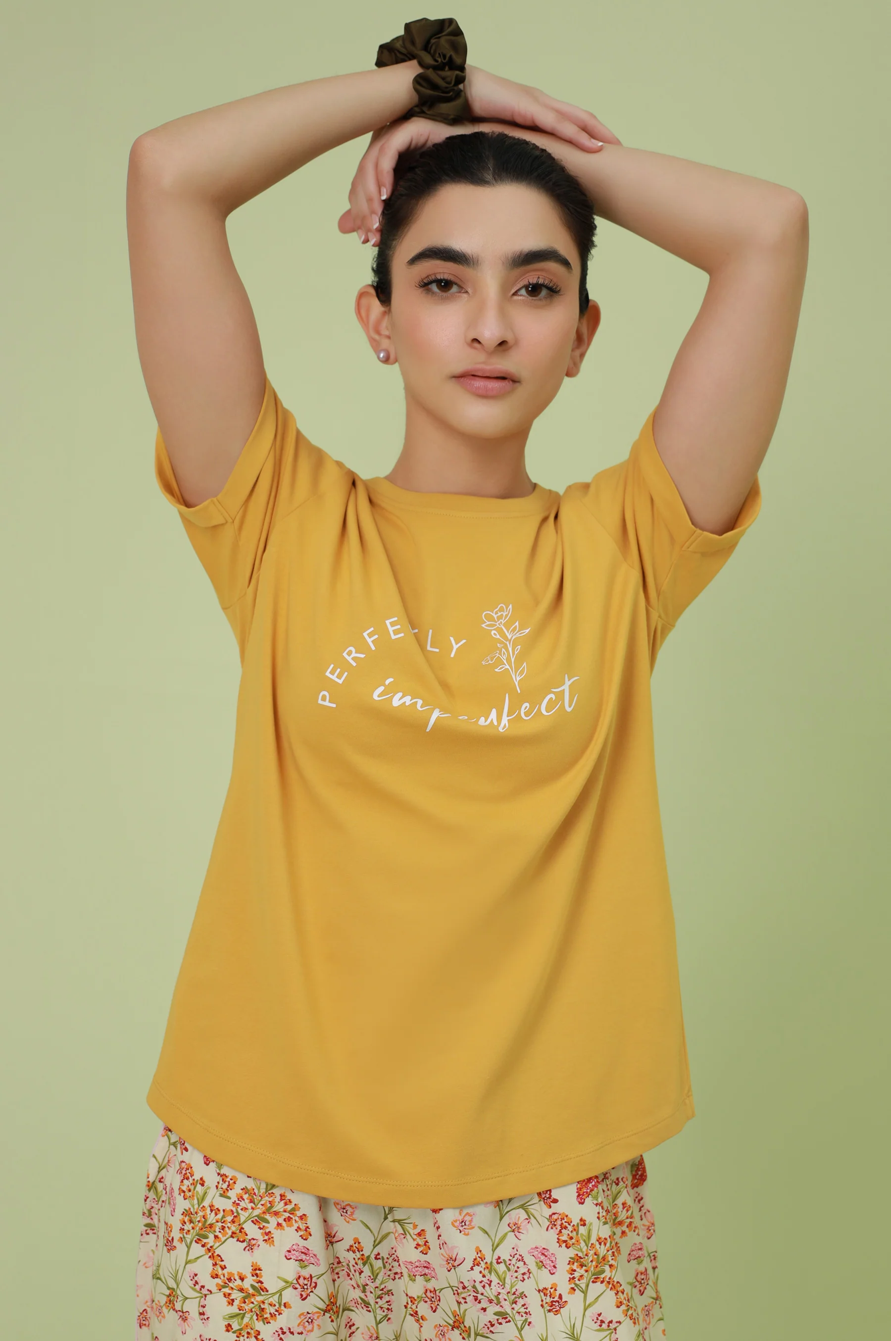 Crew Neck Half Sleeves Tee - Mustard - Image 4