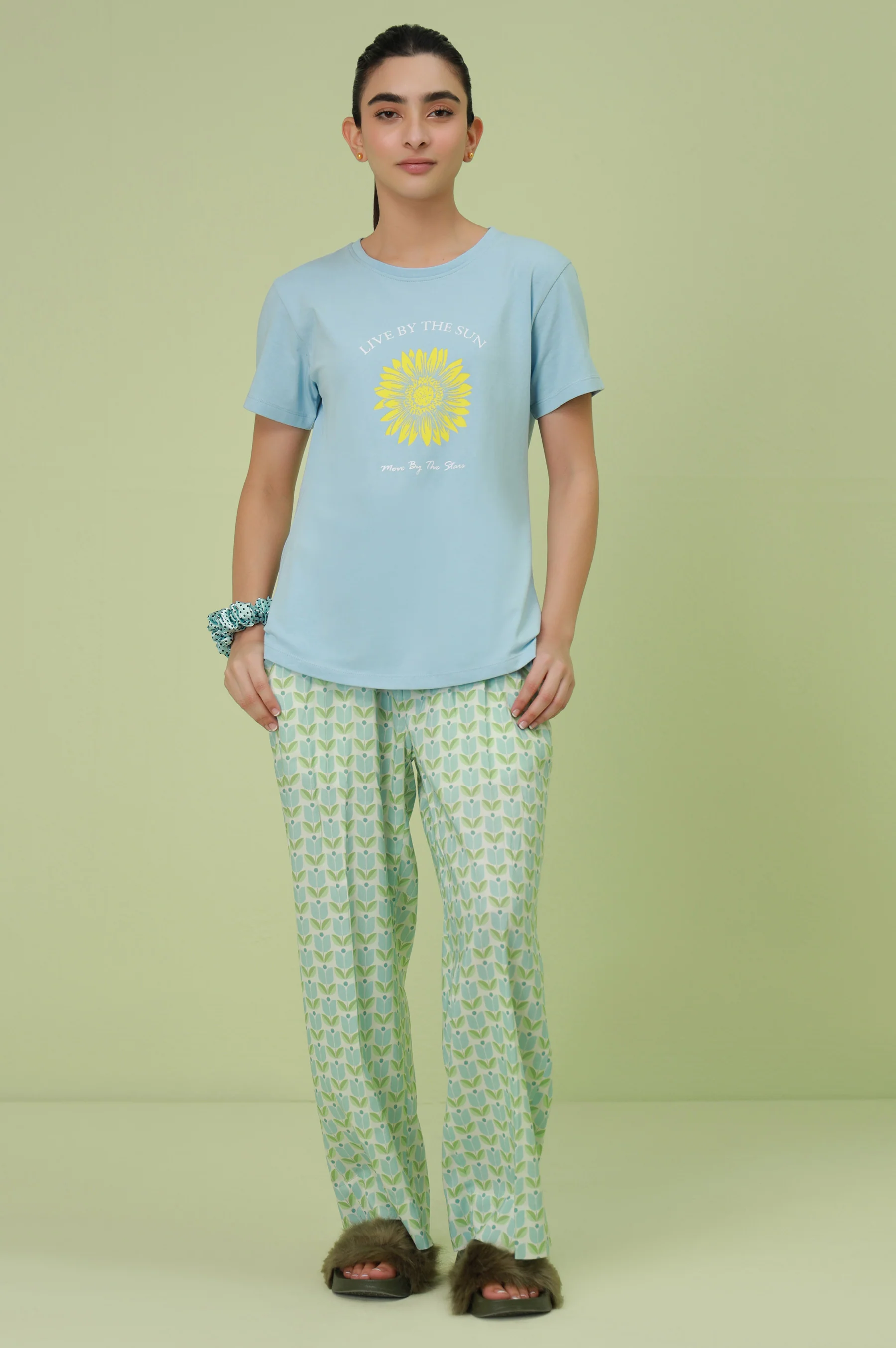 Crew Neck Half Sleeves Tee - Light Blue - Image 4
