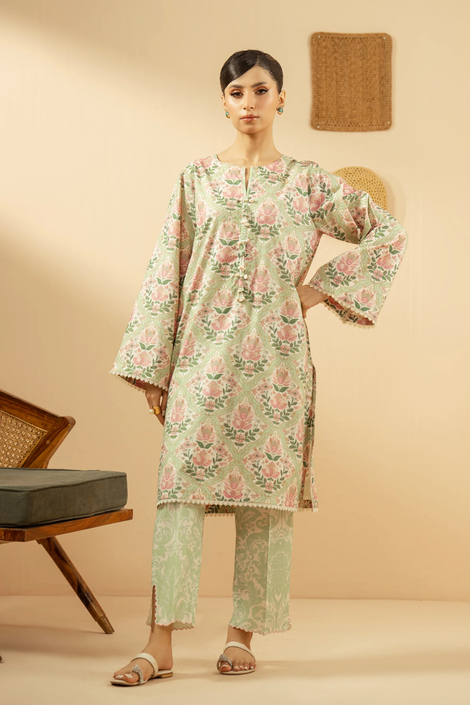 PRINTED CAMBRIC STITCHED 2 PIECE SUIT