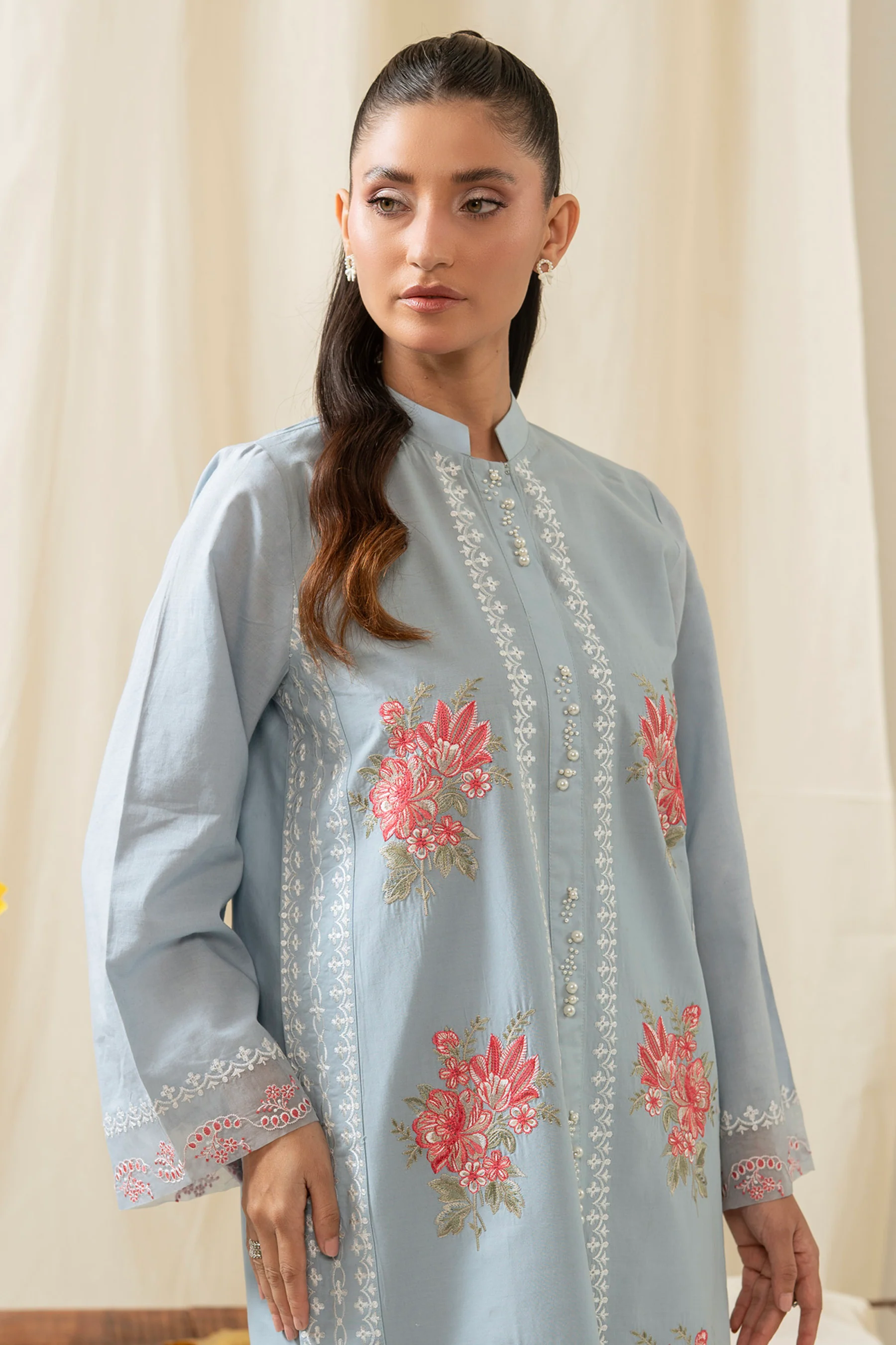 EMBROIDERED CAMBRIC STITCHED SHIRT BOTTOM - Image 2
